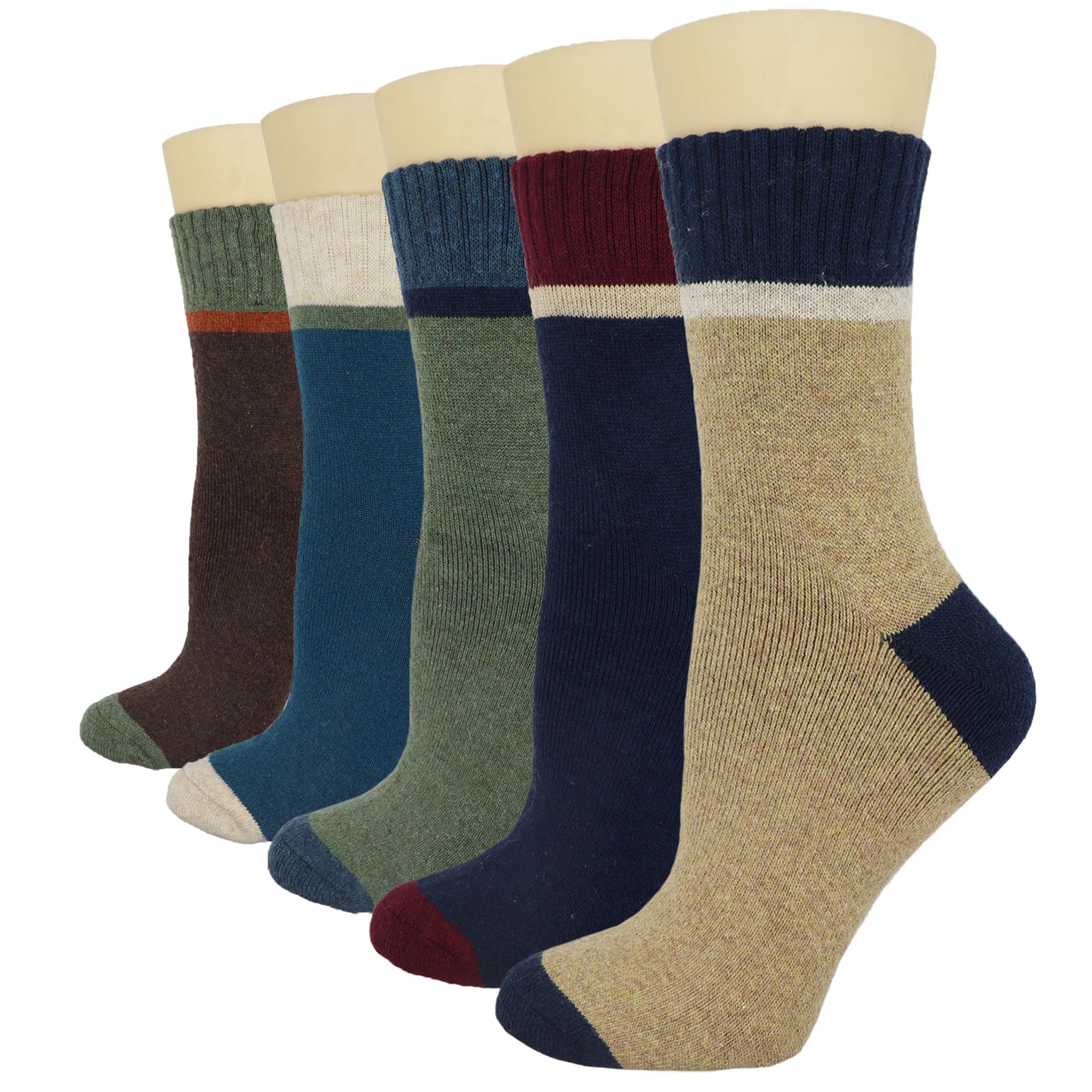 YZKKE 5Pack Womens Vintage Winter Soft Warm Thick Cold Knit Wool Crew Socks, Multicolor, free size