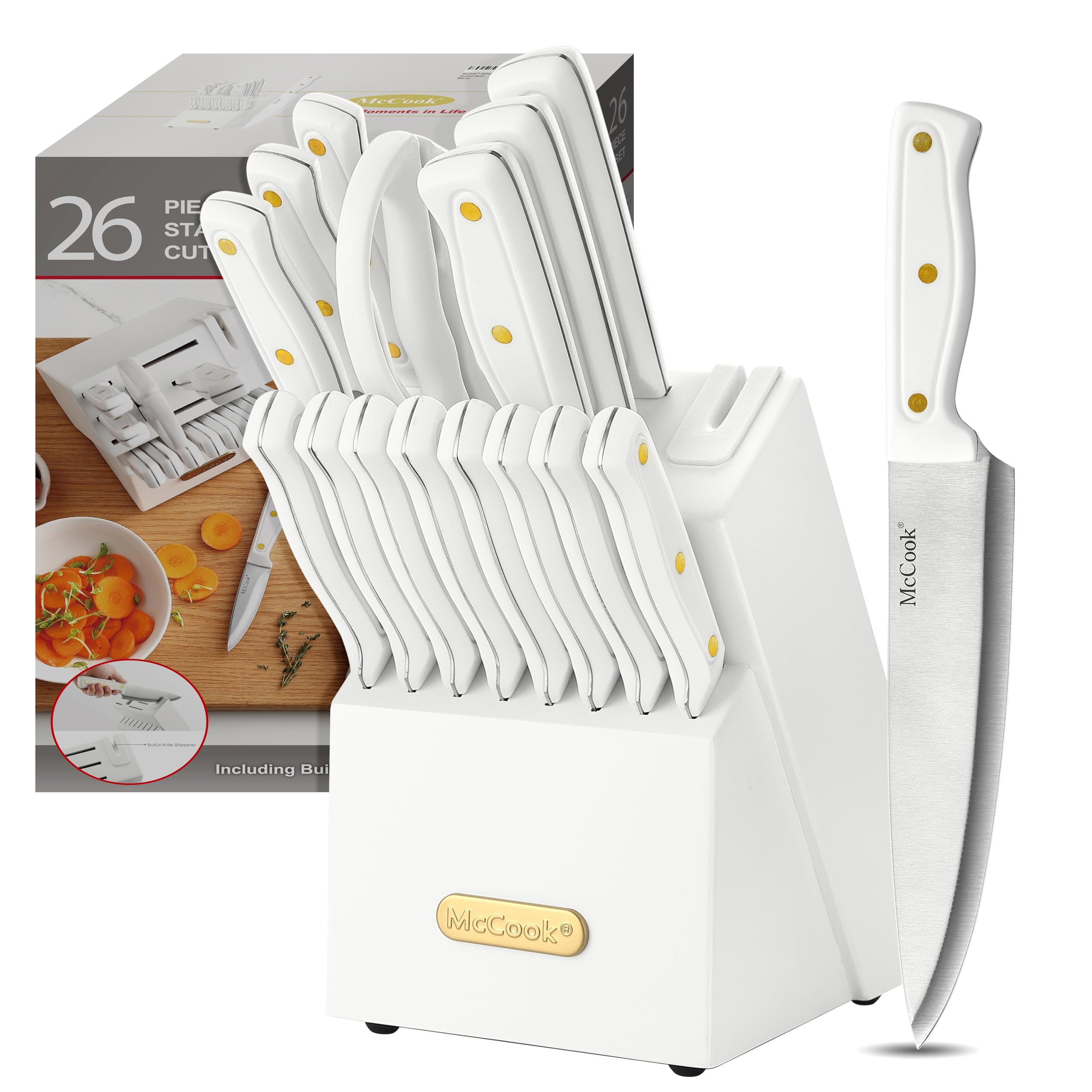 McCook® Knife Sets, German Stainless Steel Kitchen Knife Block Sets with Built-in Sharpener