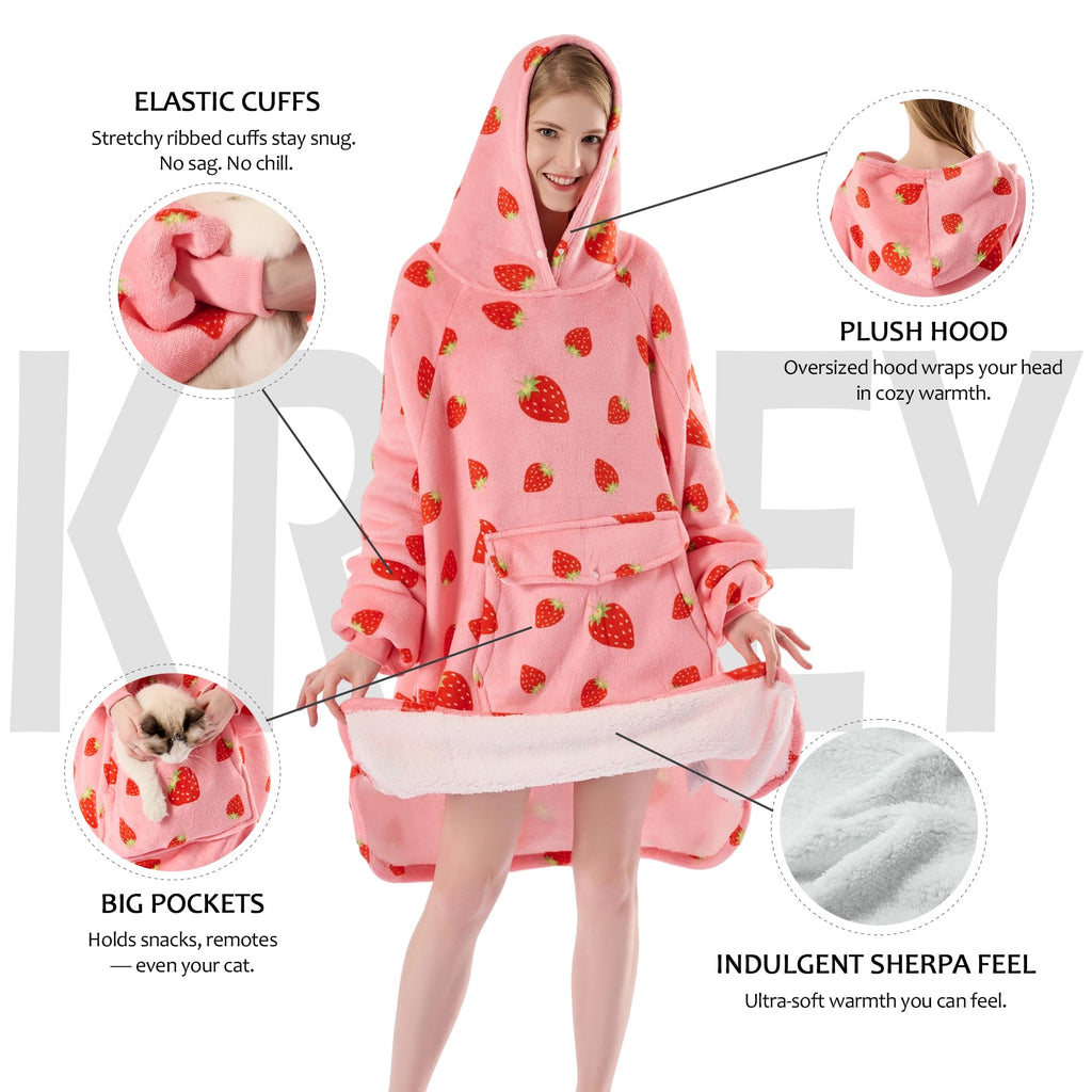Krifey Wearable Blanket Hoodie, Oversized Sherpa Fleece Sweatshirt with Giant Pocket, Birthday Gifts for Women, Warm Christmas Gift for Mom, Wife, or Girlfriend