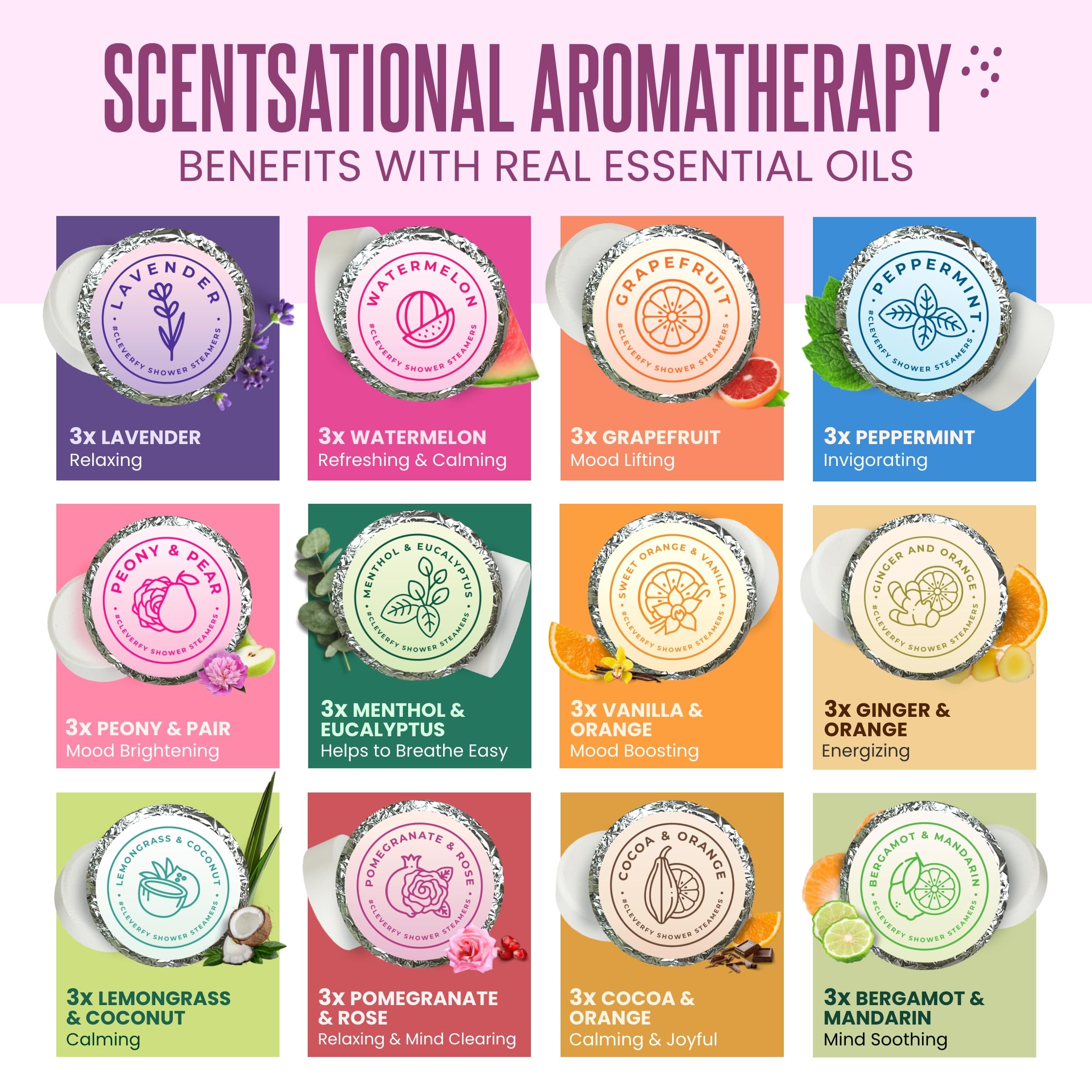 Cleverfy Shower Steamers Aromatherapy – Stocking Stuffers for Teen Girls, Women and Wife – Christmas Gifts for Teens and Women – White Elephant Gifts for Adults – 6 Tablets