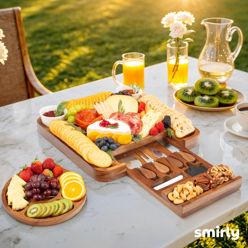 Smirly Charcuterie Board Set - Large Bamboo Cheese Board for Serving - House Warming Gifts New Home, Wedding & Bridal Shower Gift, Birthday Gift for Women
