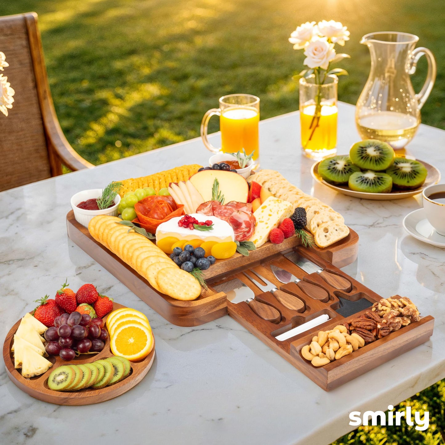 Smirly Charcuterie Board Set - Large Bamboo Cheese Board for Serving - House Warming Gifts New Home, Wedding & Bridal Shower Gift, Birthday Gift for Women