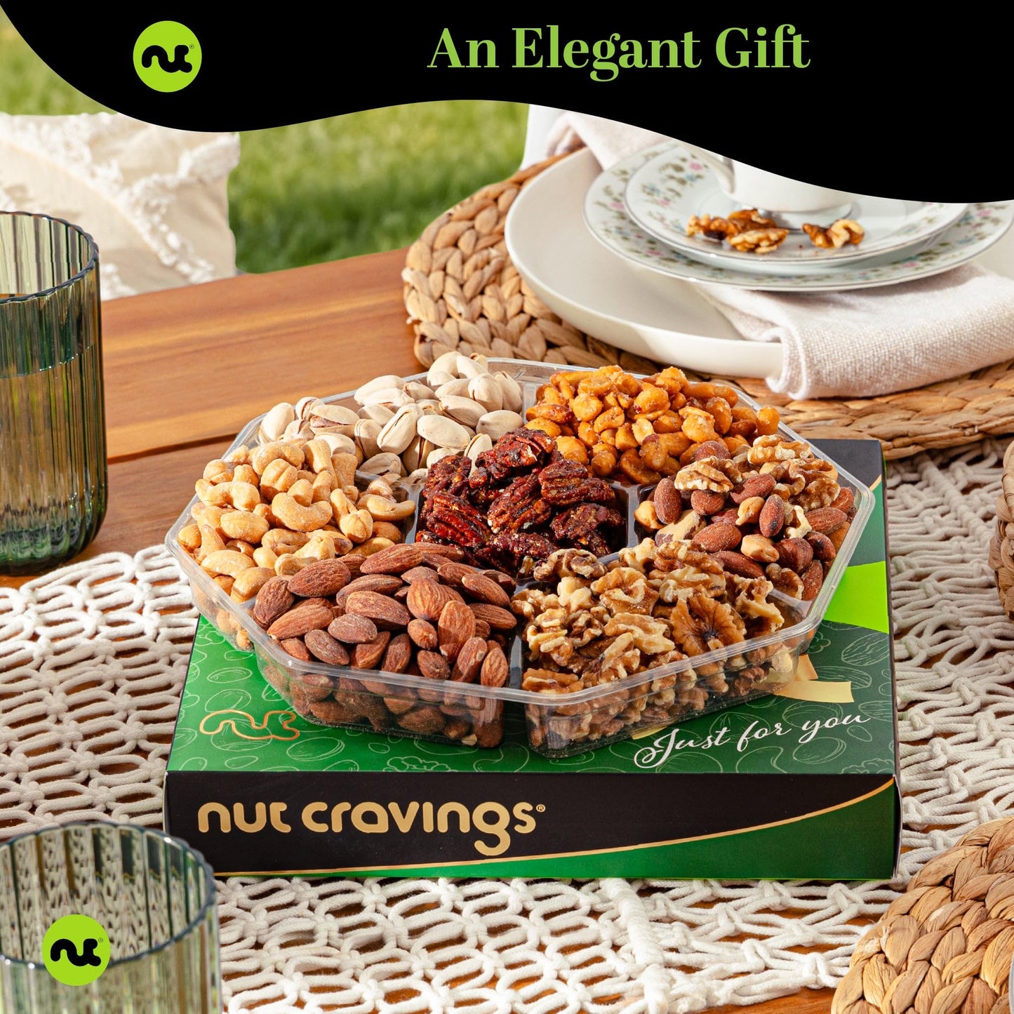 NUT CRAVINGS - Thanksgiving Mixed Nuts Gift Basket in Red Gold Box (7 Assortments, 1 LB) Holiday Xmas Christmas Food Arrangement, Healthy Snack Care Package, Food Assortments