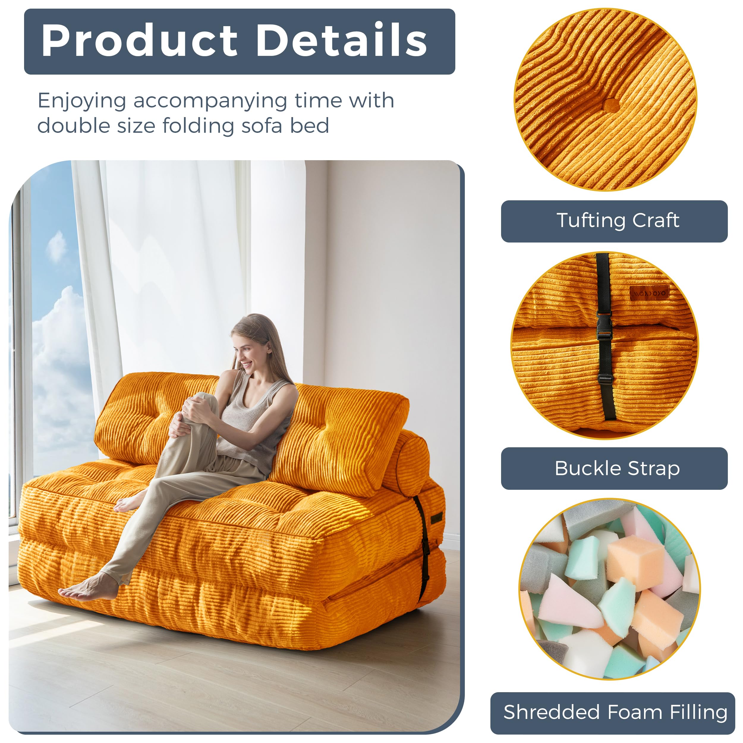 MAXYOYO Folding Sofa Bed, Convertible Sleeper Chair with Pillow Foldable Mattress with Back Support, Portable Fold Out Chair Bed Comfy Floor Sofa Lounge for Living Room Bedroom, Dark Grey, Single