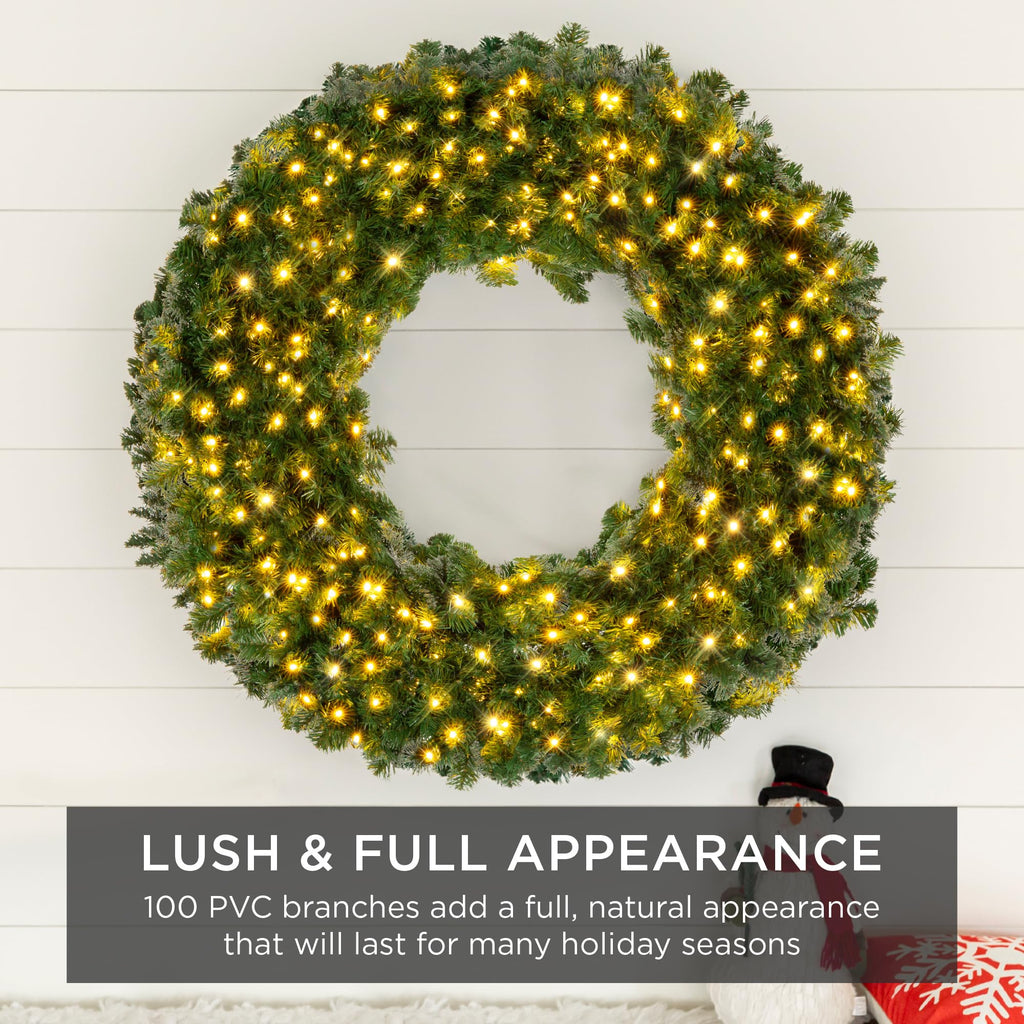 Best Choice Products 48in Large Artificial Pre-Lit Fir Christmas Wreath Holiday Accent Decoration w/ 200 LED Lights, 714 PVC Tips
