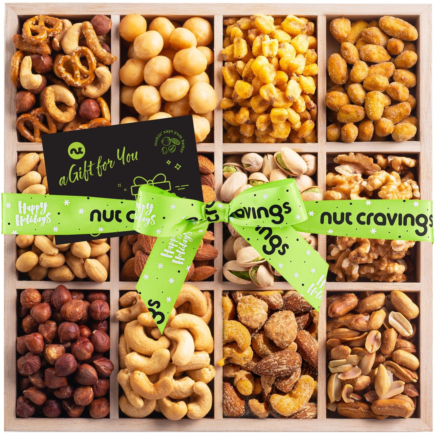 NUT CRAVINGS - Thanksgiving Mixed Nuts Gift Basket in Red Gold Box (7 Assortments, 1 LB) Holiday Xmas Christmas Food Arrangement, Healthy Snack Care Package, Food Assortments