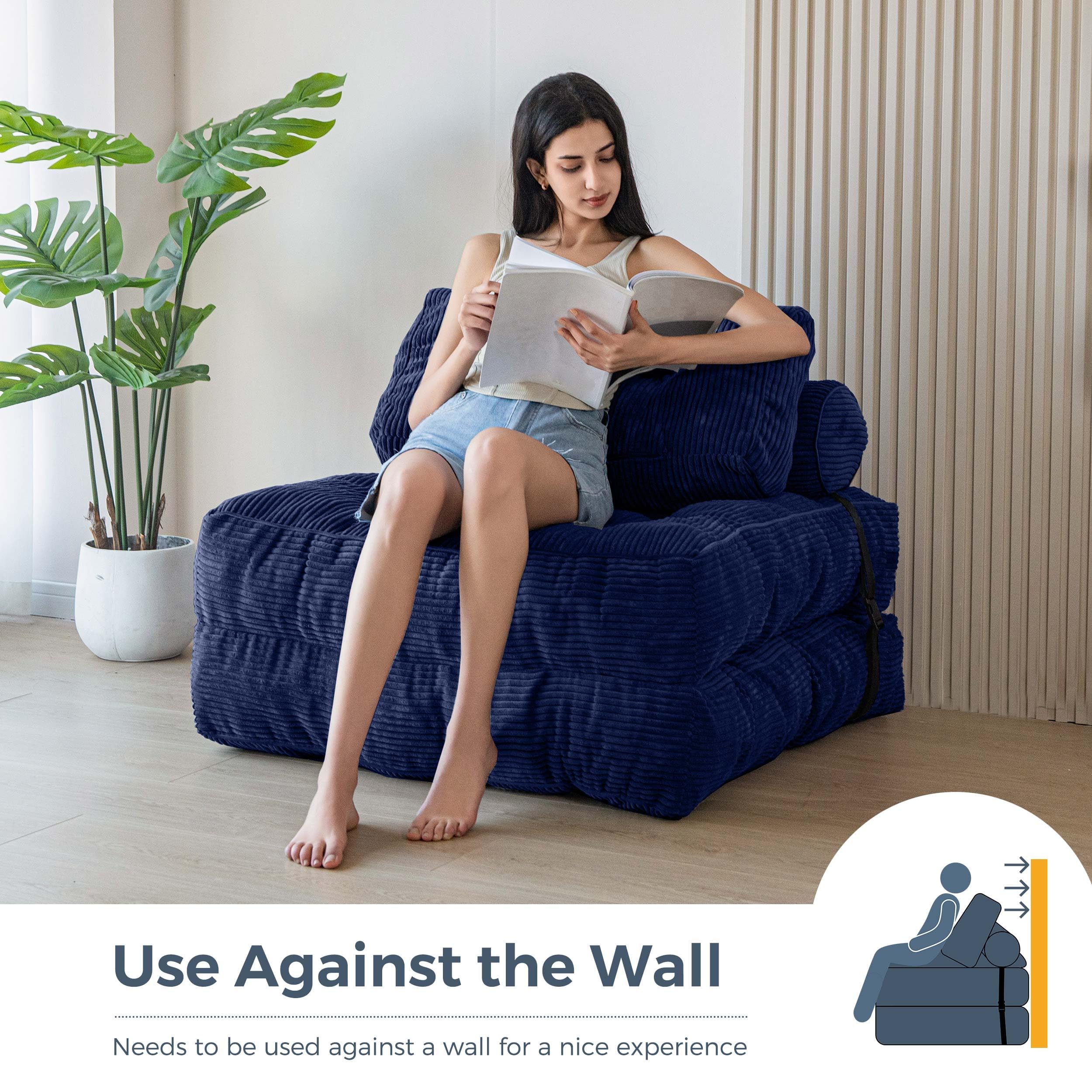 MAXYOYO Folding Sofa Bed, Convertible Sleeper Chair with Pillow Foldable Mattress with Back Support, Portable Fold Out Chair Bed Comfy Floor Sofa Lounge for Living Room Bedroom, Dark Grey, Single