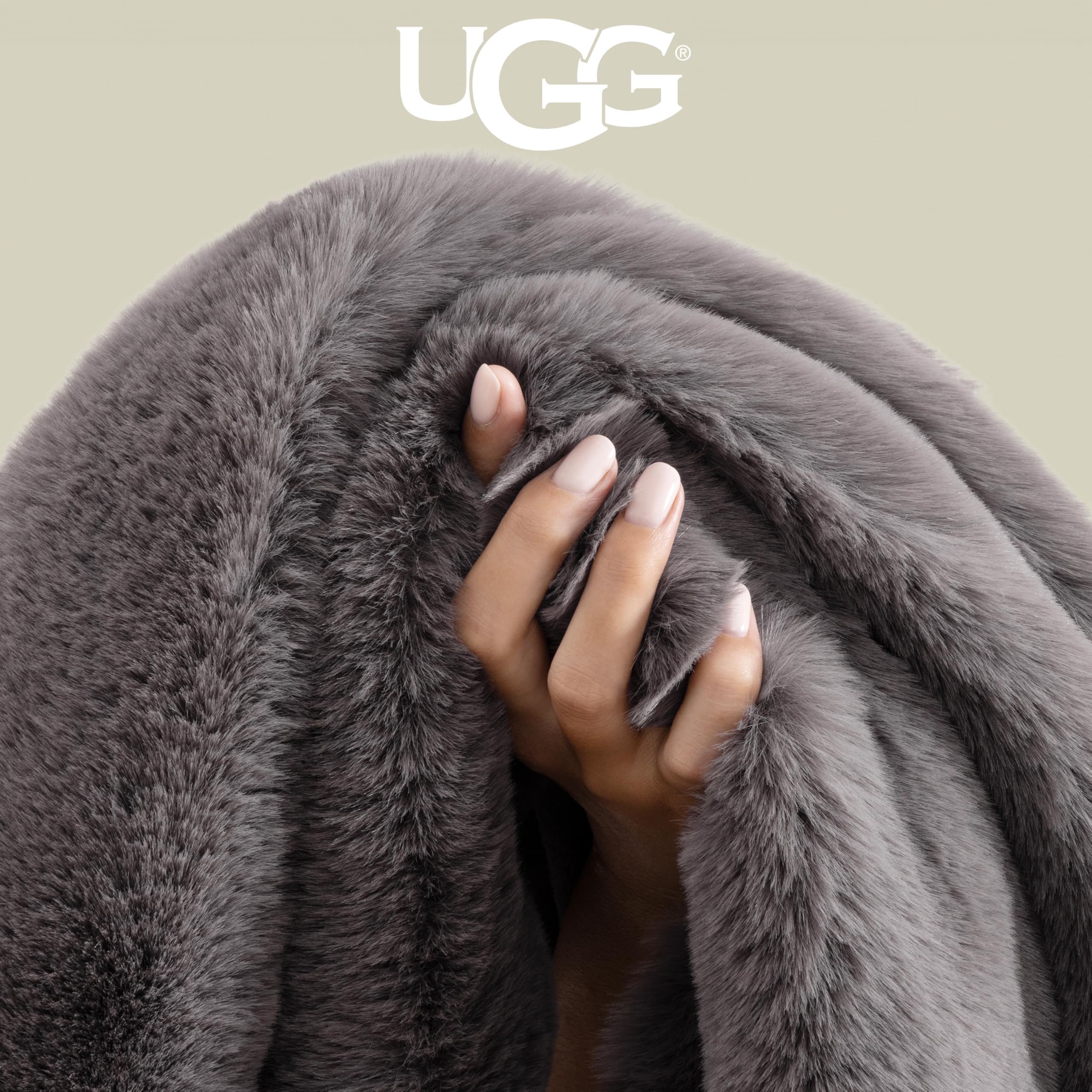 UGG Plush Faux Fur Throw Blanket Reversible Medium Weight Luxury Soft Throw Blankets for Bed or Chair, Hypoallergenic, Machine Washable, Home Decor, 50-inch x 70-inch, Charcoal Dark Grey (Euphoria)