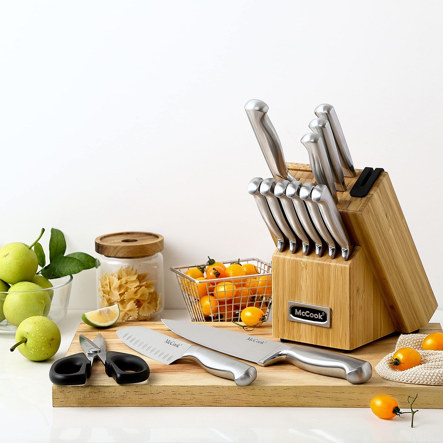 McCook® Knife Sets, German Stainless Steel Kitchen Knife Block Sets with Built-in Sharpener
