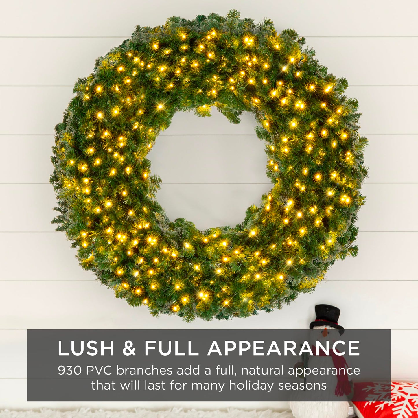 Best Choice Products 48in Large Artificial Pre-Lit Fir Christmas Wreath Holiday Accent Decoration w/ 200 LED Lights, 714 PVC Tips