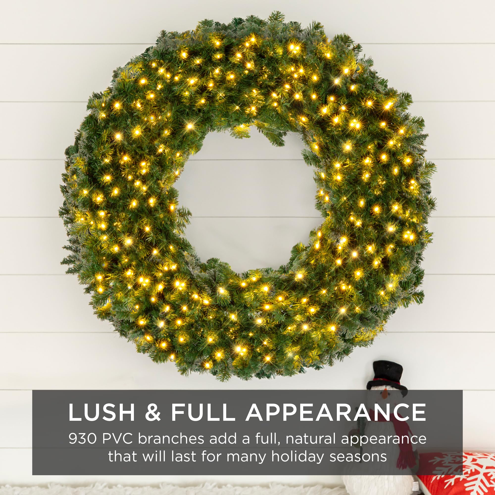 Best Choice Products 48in Large Artificial Pre-Lit Fir Christmas Wreath Holiday Accent Decoration w/ 200 LED Lights, 714 PVC Tips