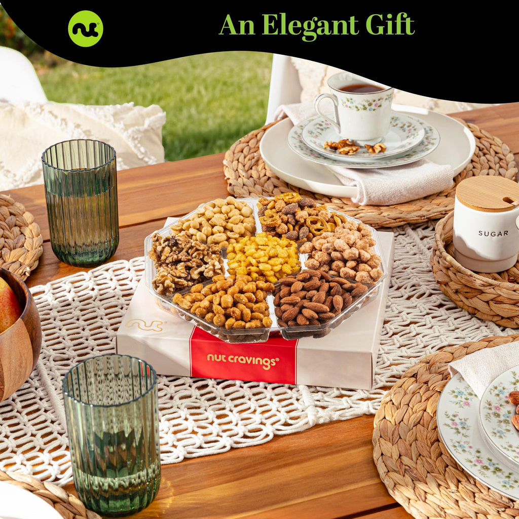 NUT CRAVINGS - Thanksgiving Mixed Nuts Gift Basket in Red Gold Box (7 Assortments, 1 LB) Holiday Xmas Christmas Food Arrangement, Healthy Snack Care Package, Food Assortments