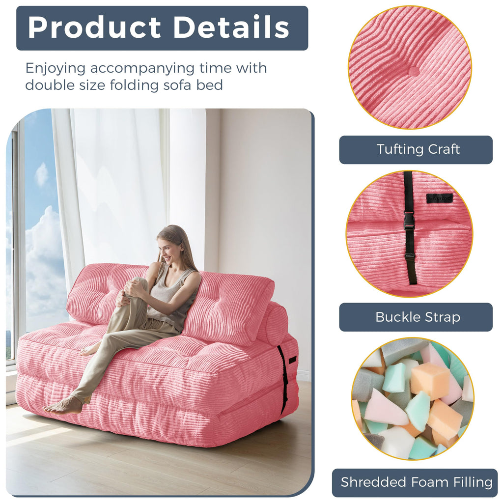 MAXYOYO Folding Sofa Bed, Convertible Sleeper Chair with Pillow Foldable Mattress with Back Support, Portable Fold Out Chair Bed Comfy Floor Sofa Lounge for Living Room Bedroom, Dark Grey, Single