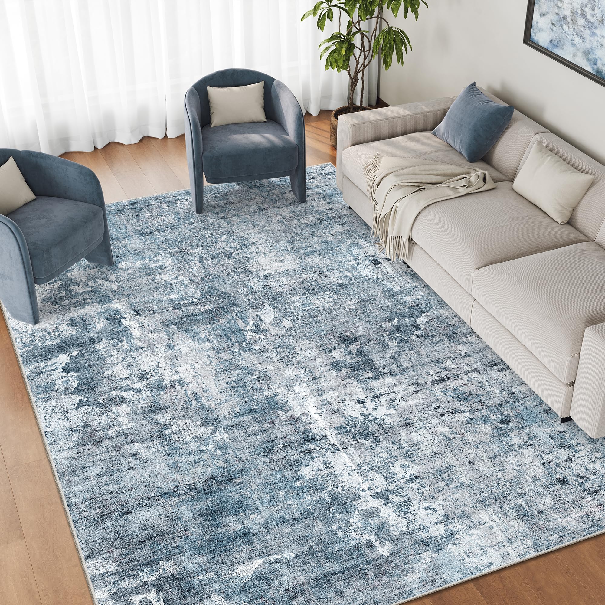 Washable Area Rug 8x10, Large Soft Rugs for Living Room Vintage Beige Carpet 8x10 Area Rugs for Bedroom Dining Room Non-Slip Stain Resistant Under Table Rug