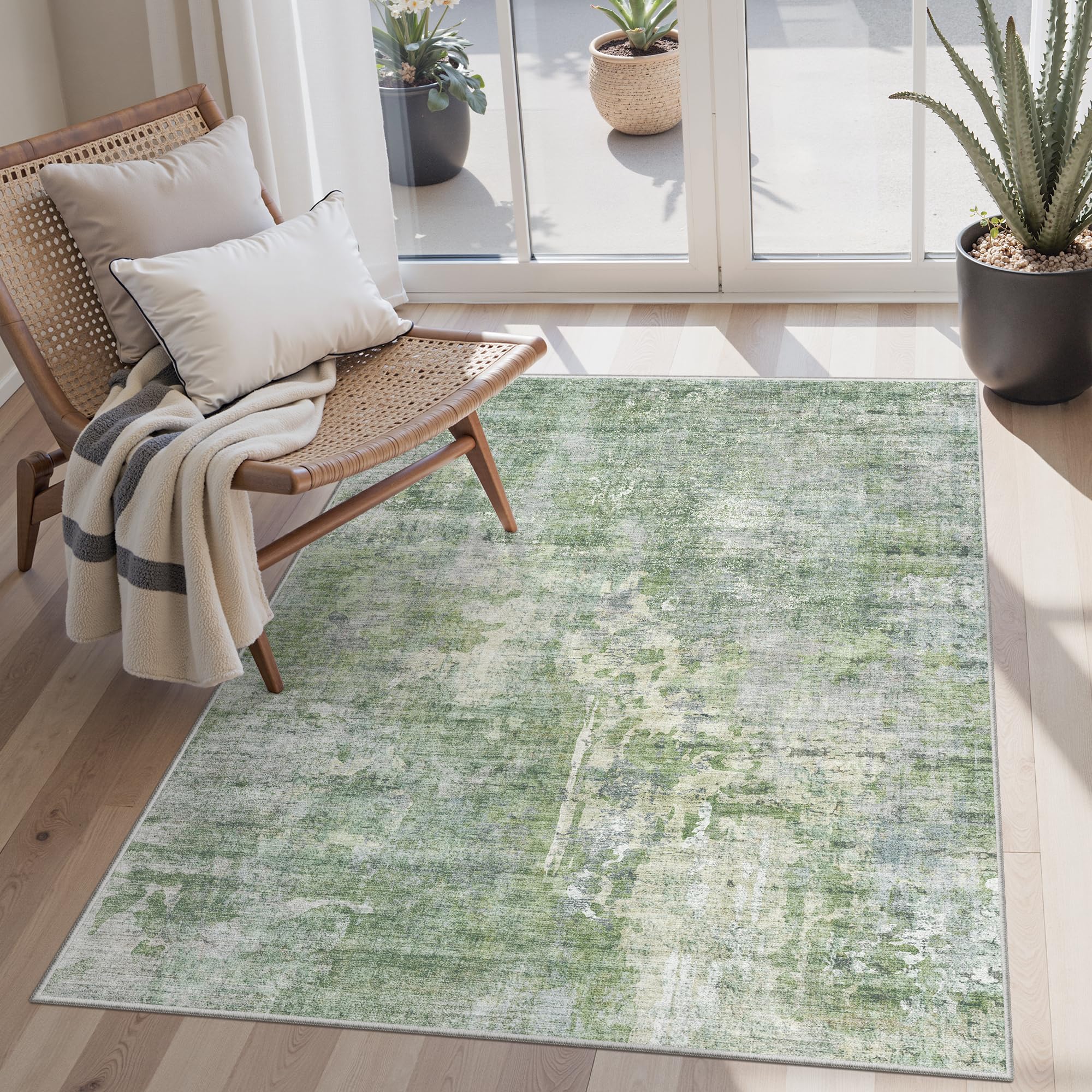 Washable Area Rug 8x10, Large Soft Rugs for Living Room Vintage Beige Carpet 8x10 Area Rugs for Bedroom Dining Room Non-Slip Stain Resistant Under Table Rug