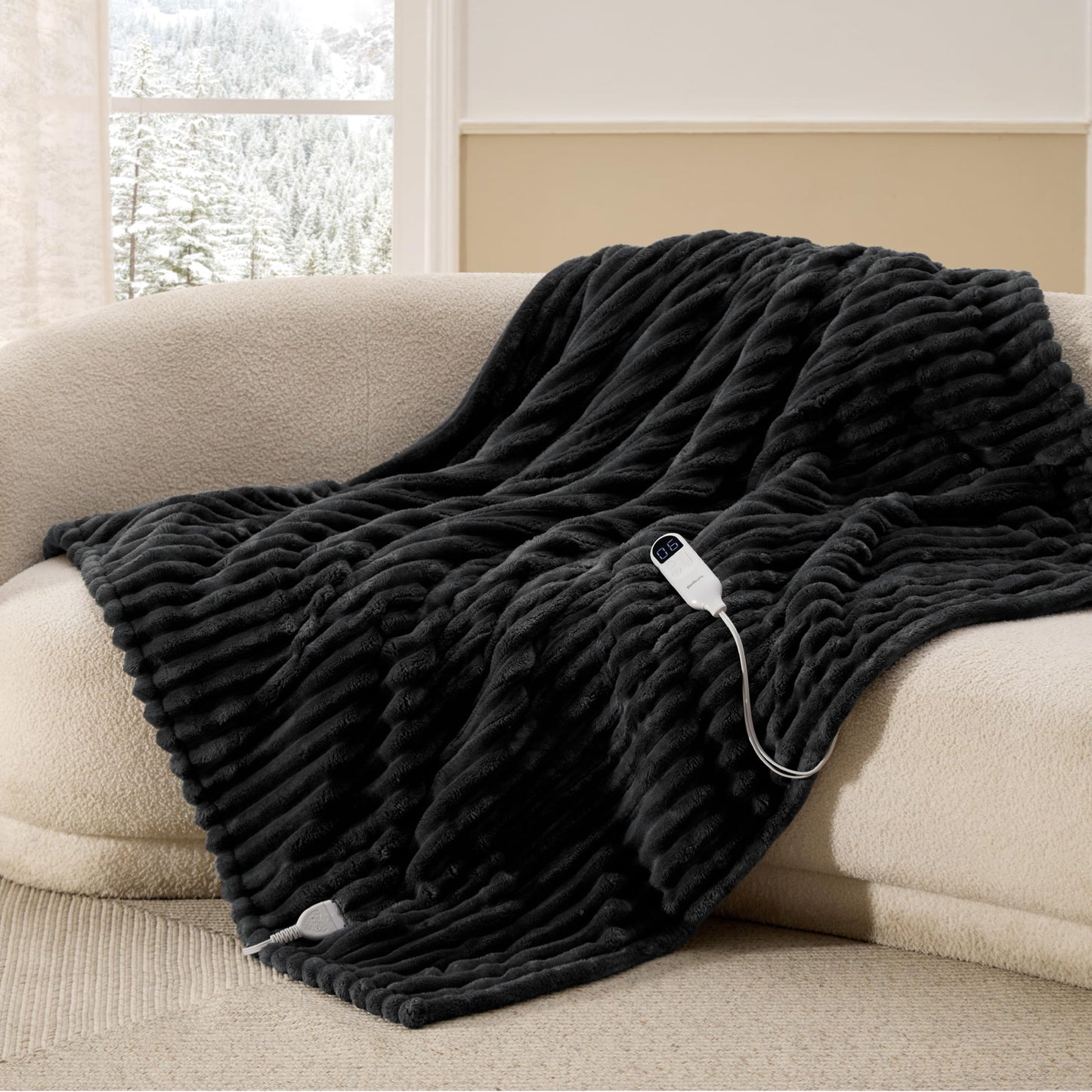 Bedsure GentleSoft Heated Blanket Electric Throw - Soft Ribbed Flannel Electric Blanket, Heating with 4 Time Settings, 6 Heat Levels, 3 hrs Timer Auto Shut Off, Gifts for Grandma (50x60 inches, Grey)