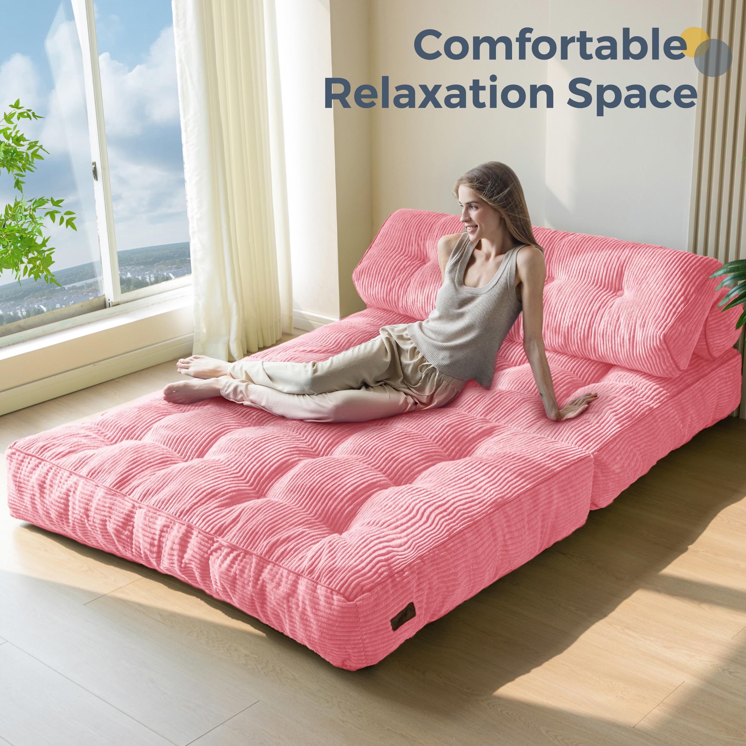 MAXYOYO Folding Sofa Bed, Convertible Sleeper Chair with Pillow Foldable Mattress with Back Support, Portable Fold Out Chair Bed Comfy Floor Sofa Lounge for Living Room Bedroom, Dark Grey, Single