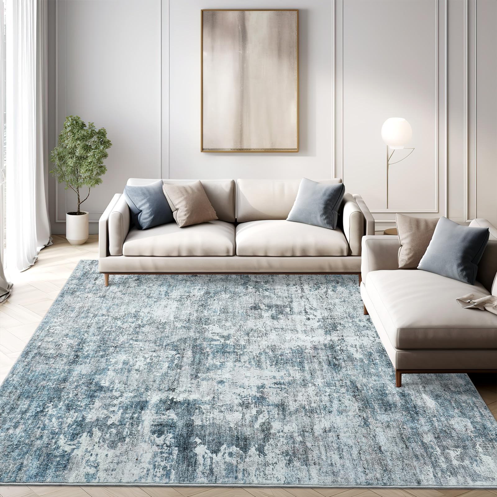 Washable Area Rug 8x10, Large Soft Rugs for Living Room Vintage Beige Carpet 8x10 Area Rugs for Bedroom Dining Room Non-Slip Stain Resistant Under Table Rug