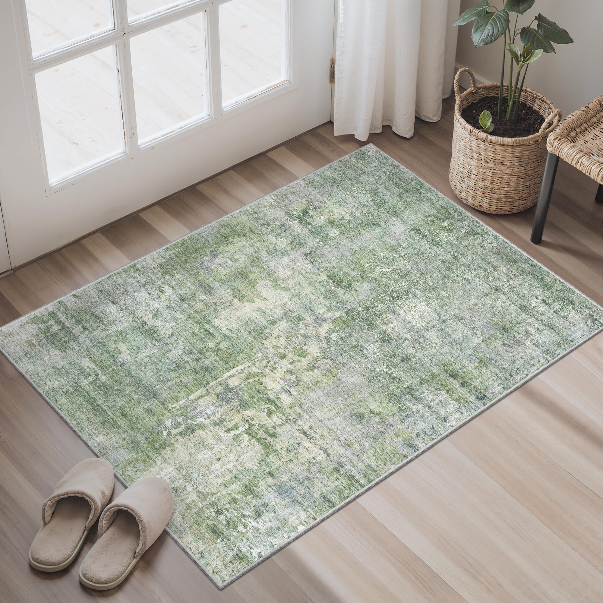 Washable Area Rug 8x10, Large Soft Rugs for Living Room Vintage Beige Carpet 8x10 Area Rugs for Bedroom Dining Room Non-Slip Stain Resistant Under Table Rug