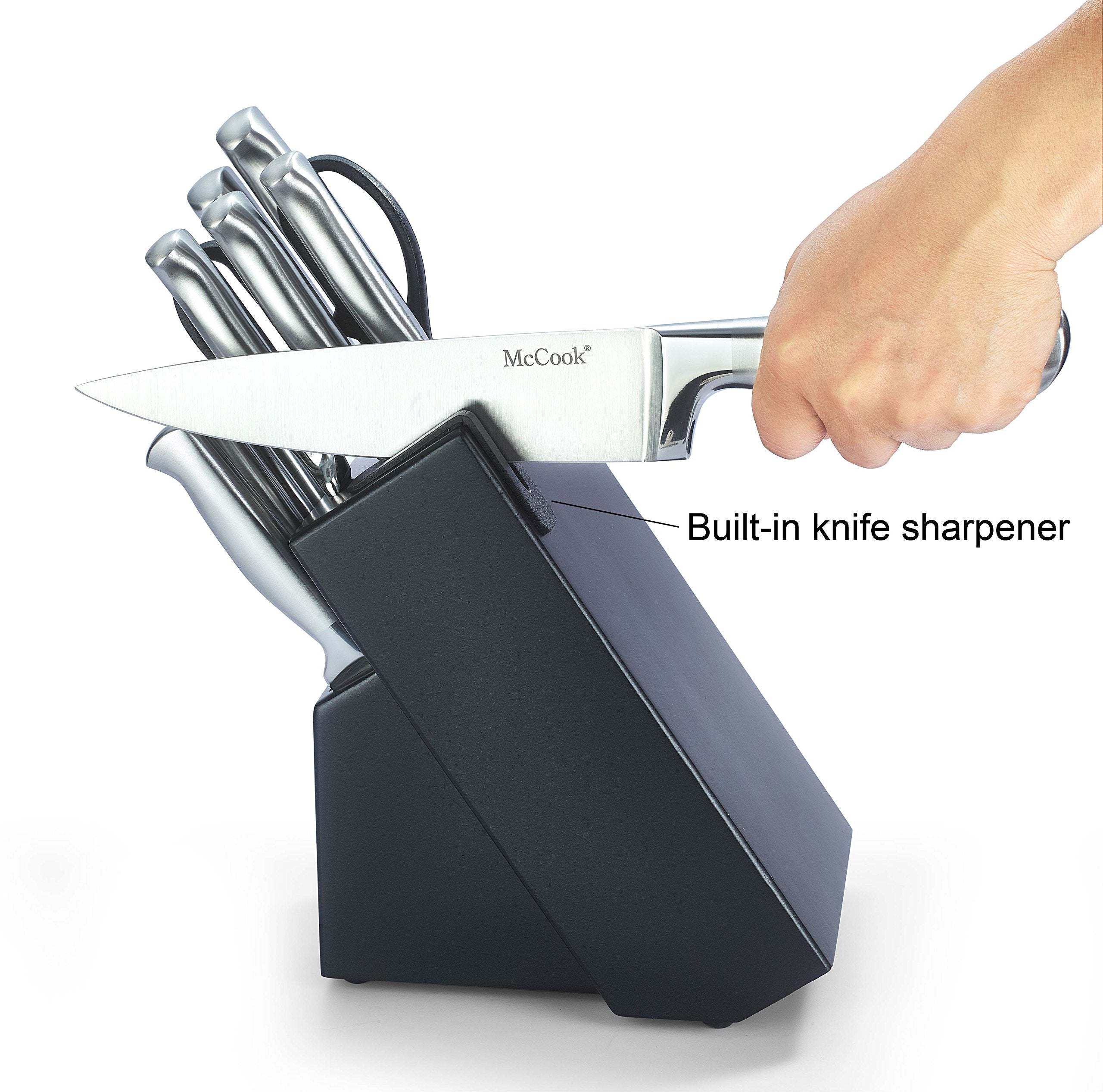 McCook® Knife Sets, German Stainless Steel Kitchen Knife Block Sets with Built-in Sharpener