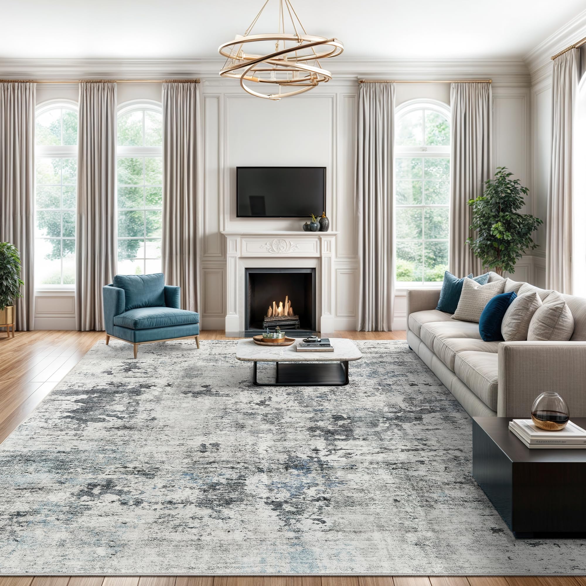 Washable Area Rug 8x10, Large Soft Rugs for Living Room Vintage Beige Carpet 8x10 Area Rugs for Bedroom Dining Room Non-Slip Stain Resistant Under Table Rug