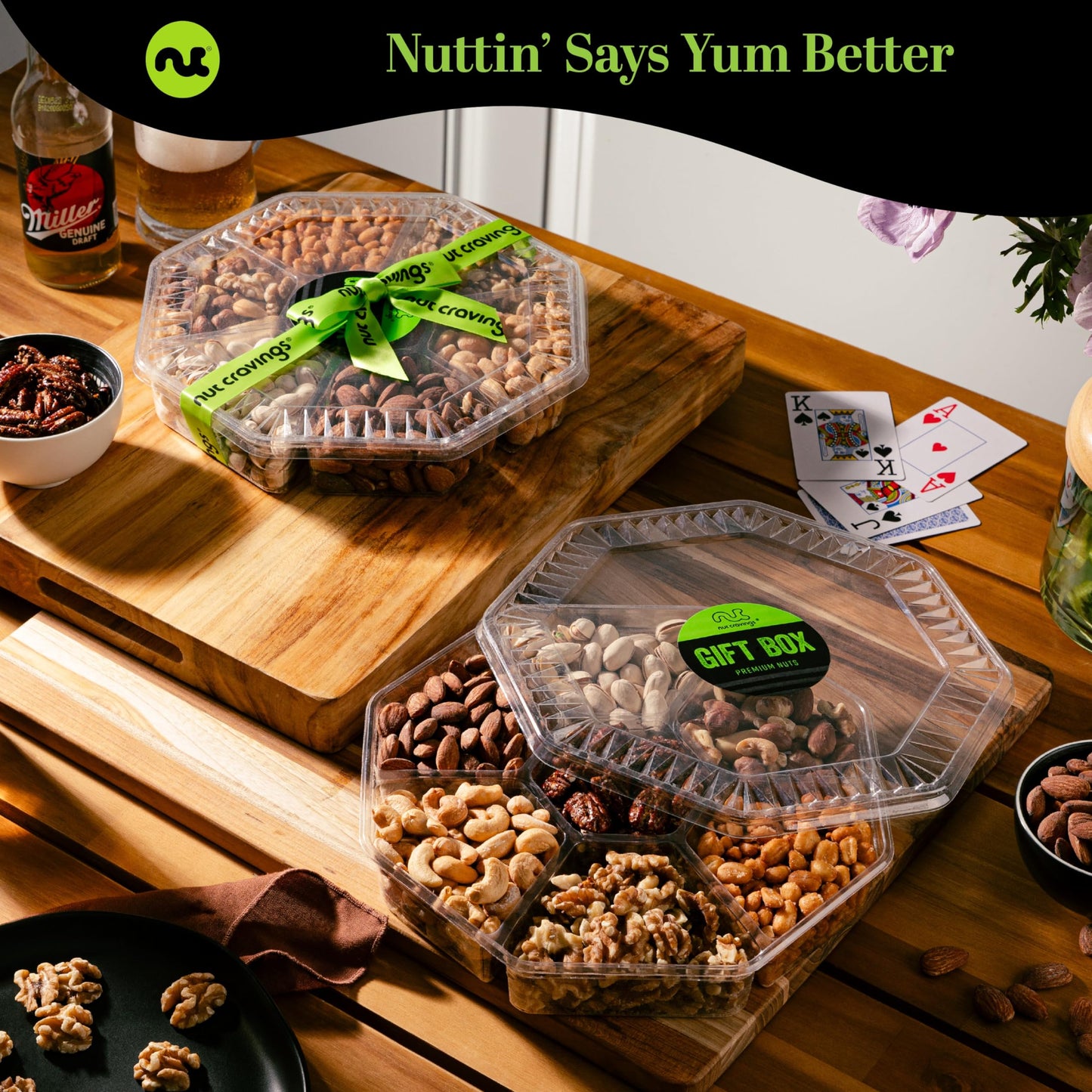 NUT CRAVINGS - Thanksgiving Mixed Nuts Gift Basket in Red Gold Box (7 Assortments, 1 LB) Holiday Xmas Christmas Food Arrangement, Healthy Snack Care Package, Food Assortments