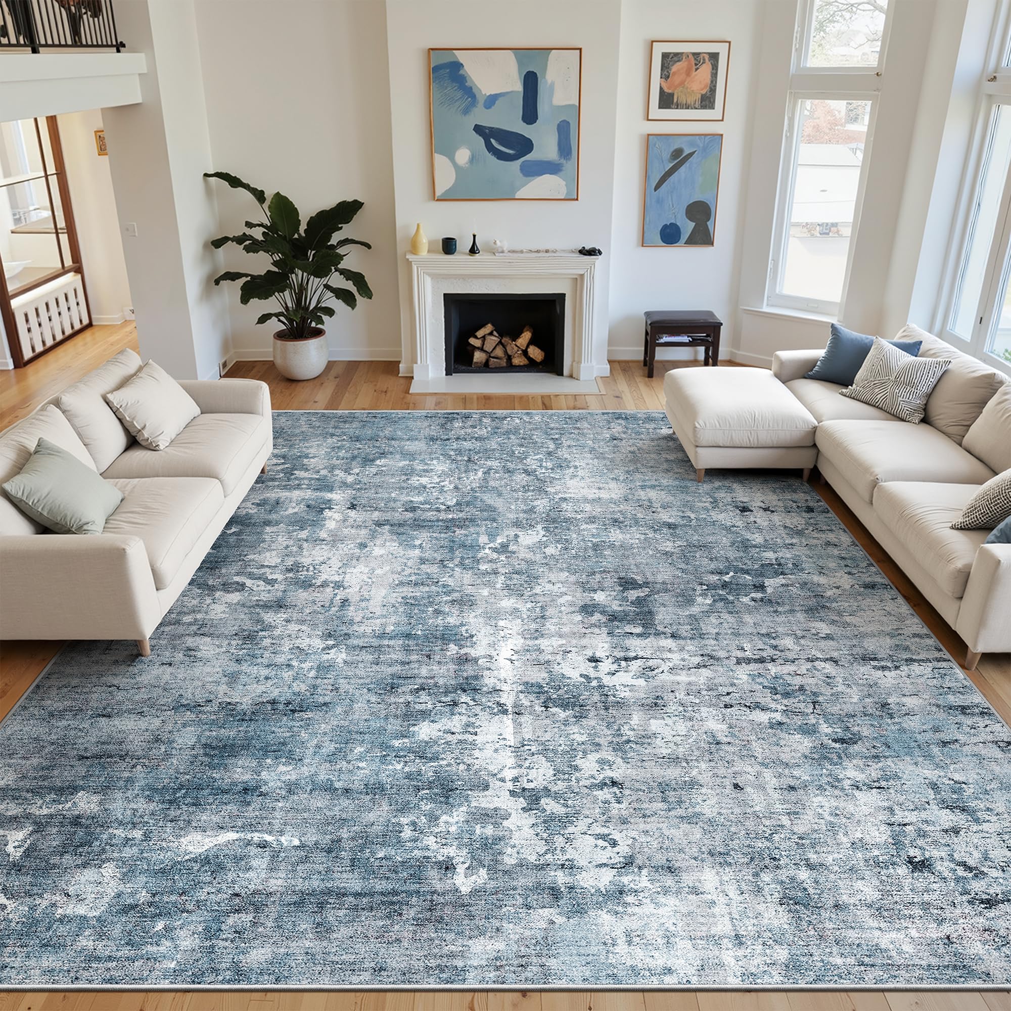 Washable Area Rug 8x10, Large Soft Rugs for Living Room Vintage Beige Carpet 8x10 Area Rugs for Bedroom Dining Room Non-Slip Stain Resistant Under Table Rug