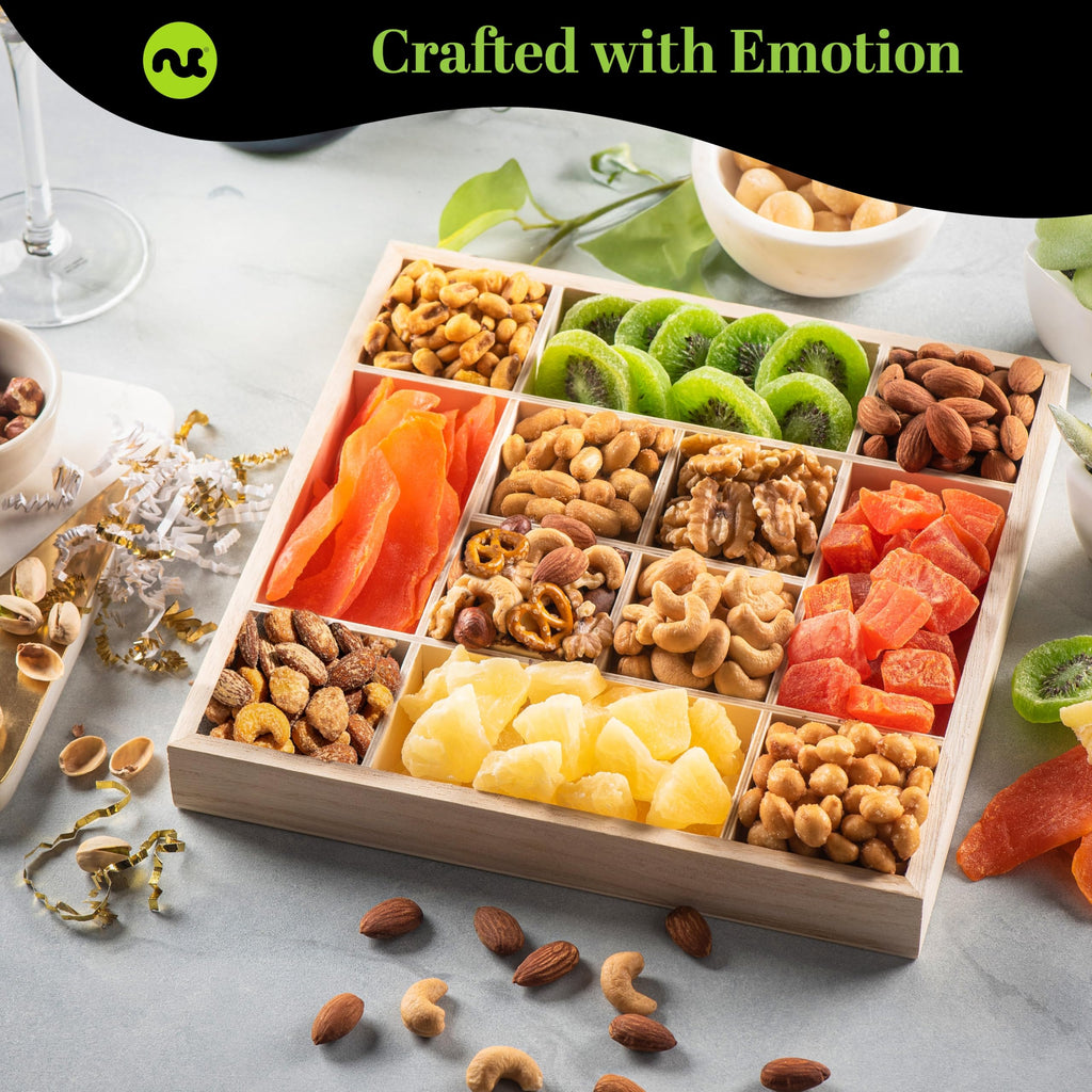 NUT CRAVINGS - Thanksgiving Mixed Nuts Gift Basket in Red Gold Box (7 Assortments, 1 LB) Holiday Xmas Christmas Food Arrangement, Healthy Snack Care Package, Food Assortments