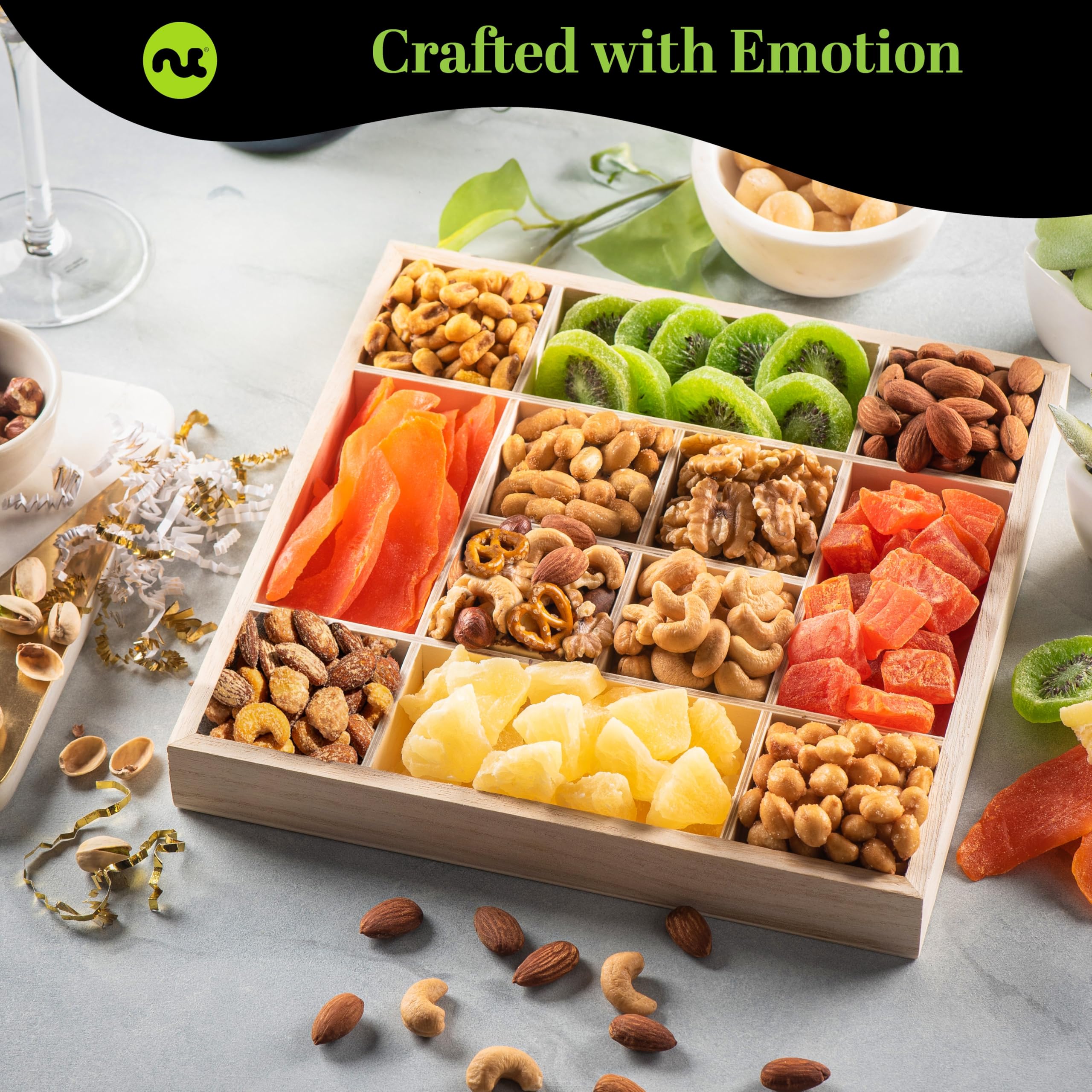 NUT CRAVINGS - Thanksgiving Mixed Nuts Gift Basket in Red Gold Box (7 Assortments, 1 LB) Holiday Xmas Christmas Food Arrangement, Healthy Snack Care Package, Food Assortments