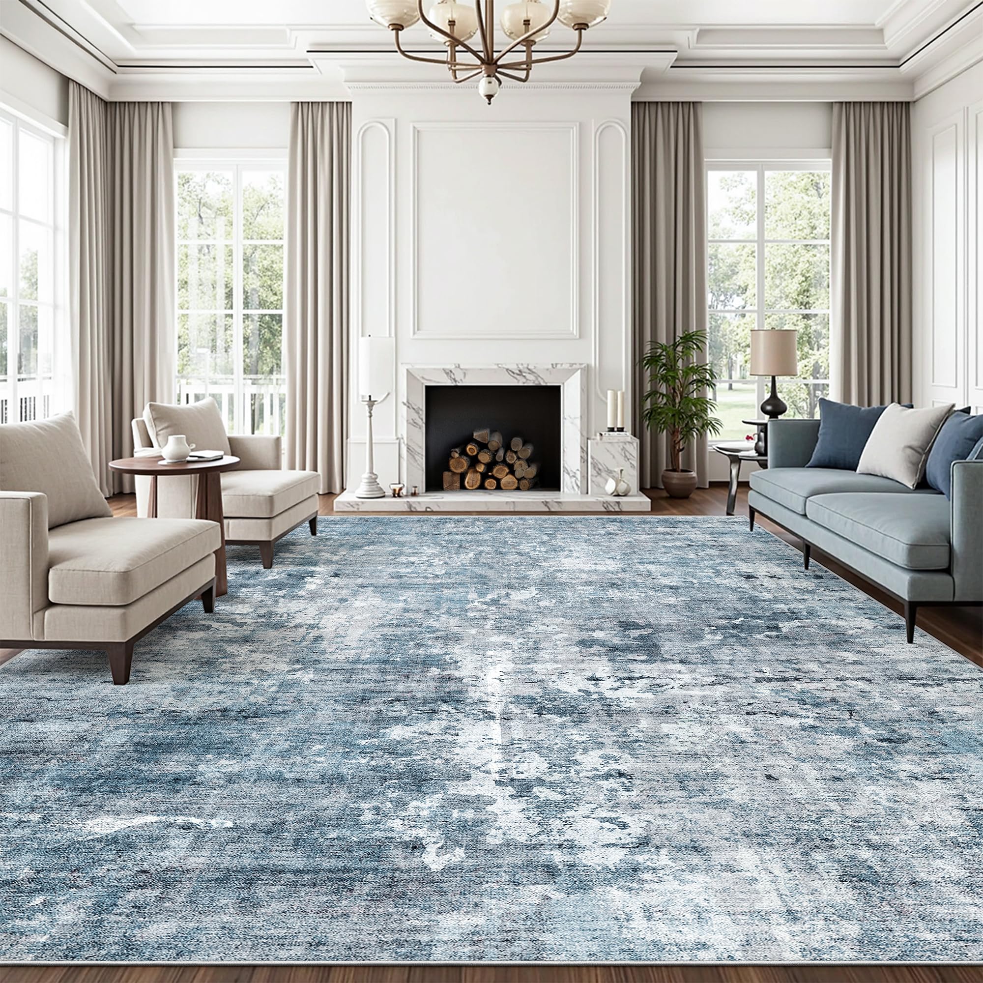 Washable Area Rug 8x10, Large Soft Rugs for Living Room Vintage Beige Carpet 8x10 Area Rugs for Bedroom Dining Room Non-Slip Stain Resistant Under Table Rug