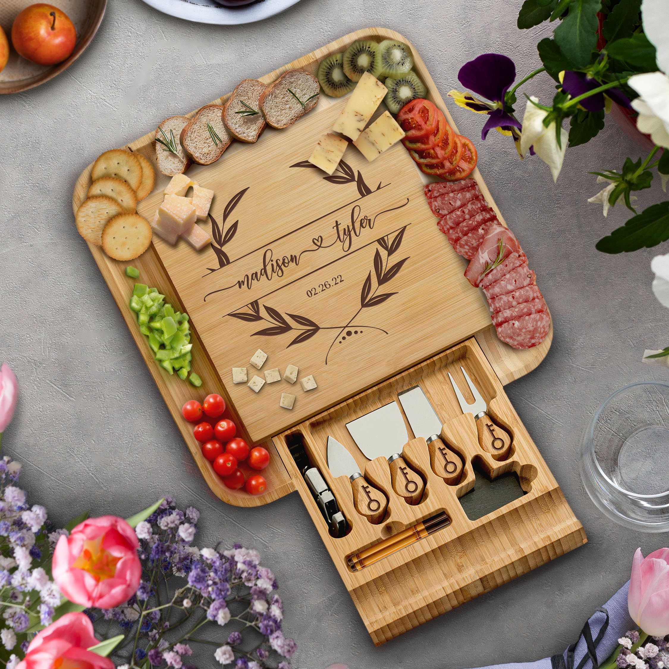 Charcuterie Board Gift Set - Bamboo Cheese Board and Knife Set - Housewarming Gifts for New Home, Wedding Gifts for Couples 2025, Bridal Shower Gifts, Birthday Gifts for Women