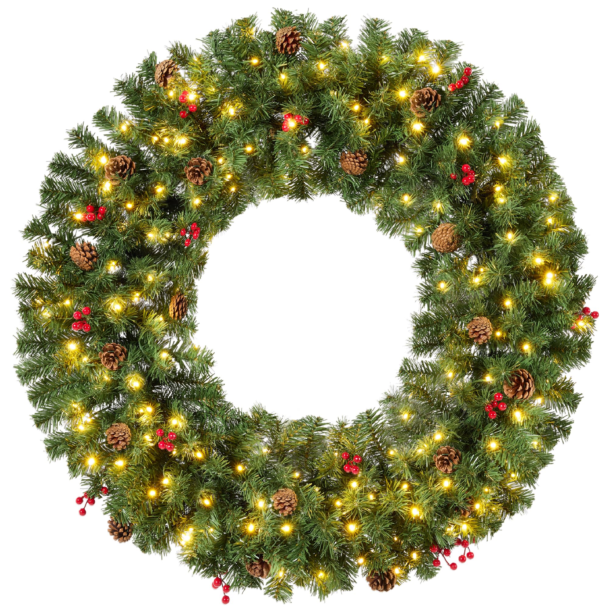 Best Choice Products 48in Large Artificial Pre-Lit Fir Christmas Wreath Holiday Accent Decoration w/ 200 LED Lights, 714 PVC Tips