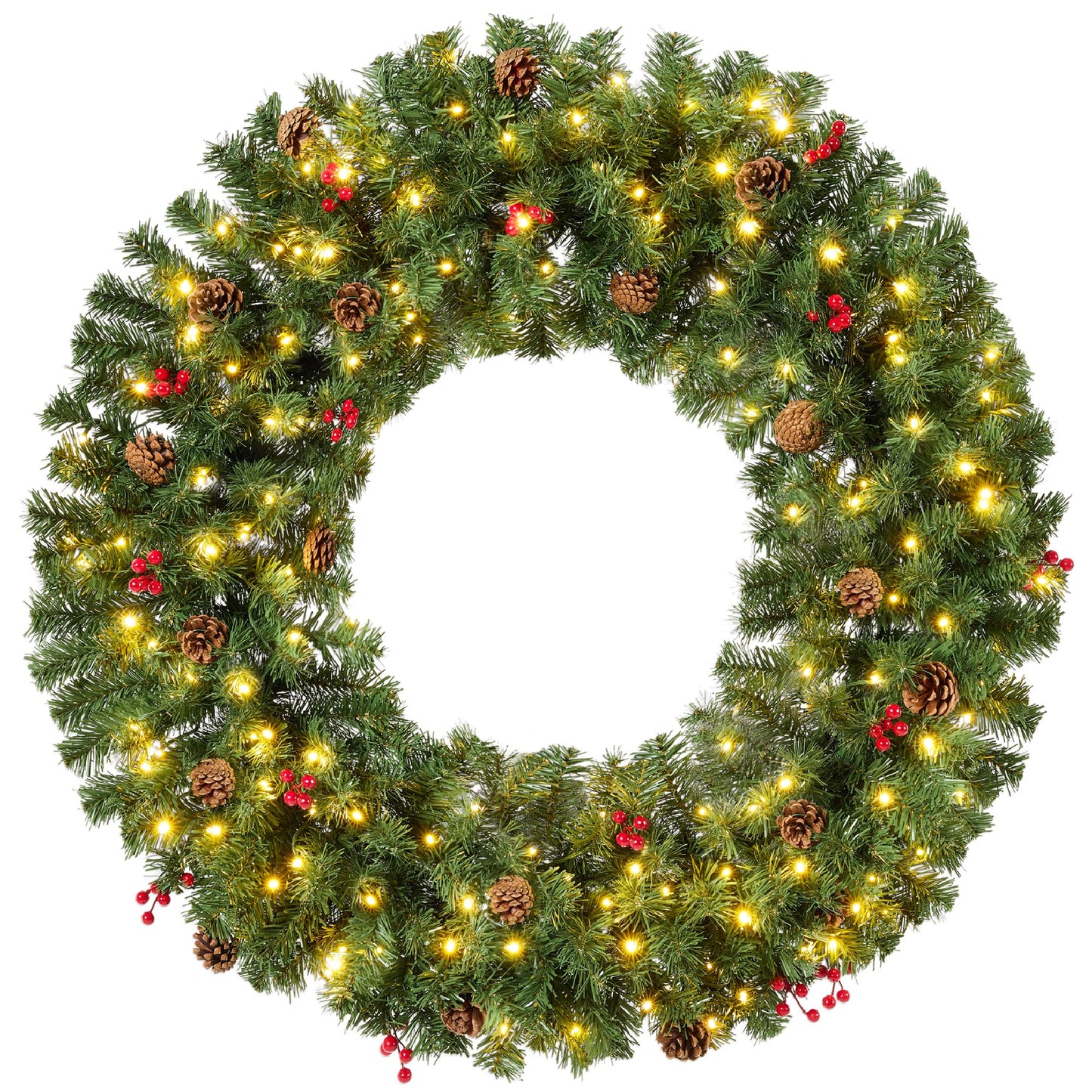 Best Choice Products 48in Large Artificial Pre-Lit Fir Christmas Wreath Holiday Accent Decoration w/ 200 LED Lights, 714 PVC Tips