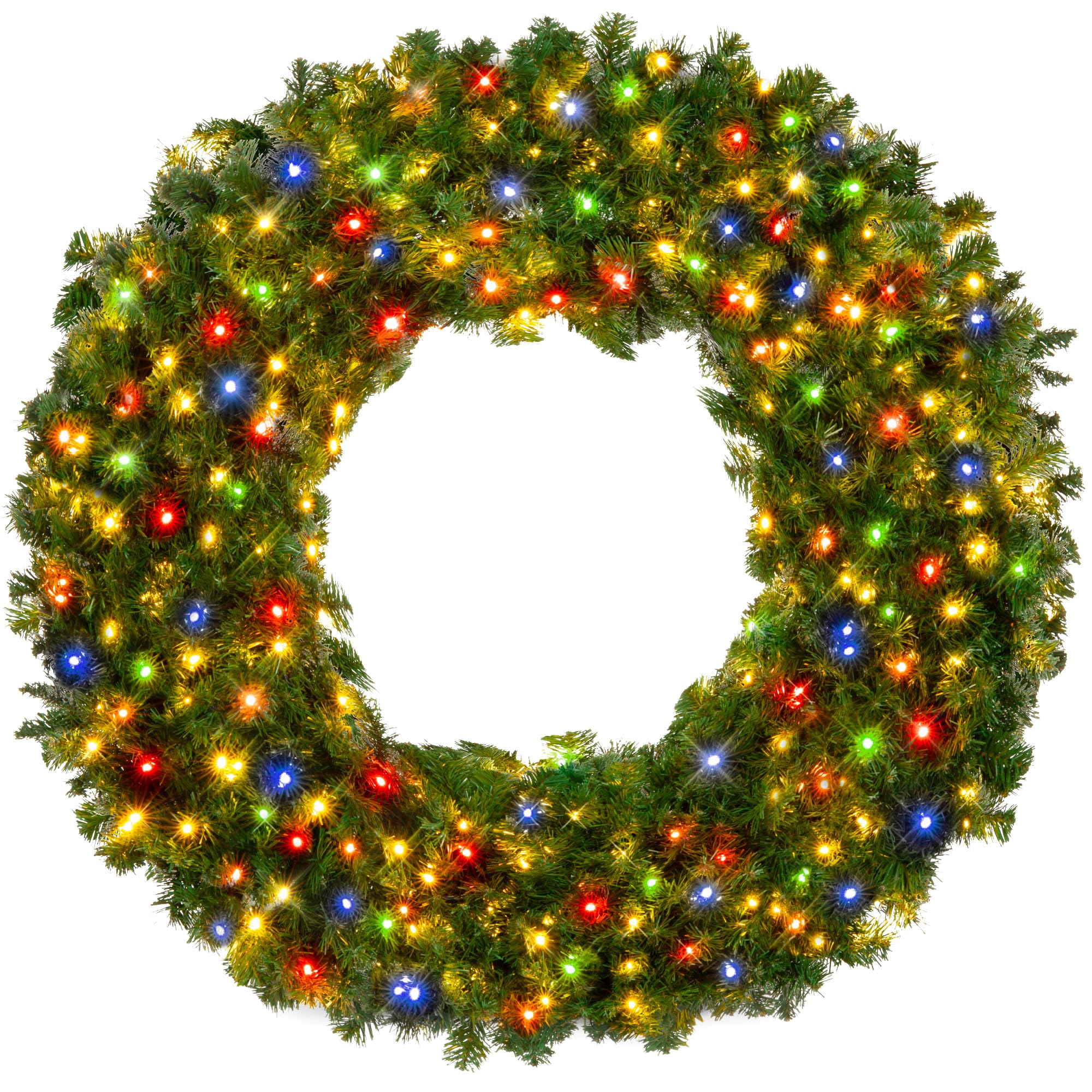 Best Choice Products 48in Large Artificial Pre-Lit Fir Christmas Wreath Holiday Accent Decoration w/ 200 LED Lights, 714 PVC Tips