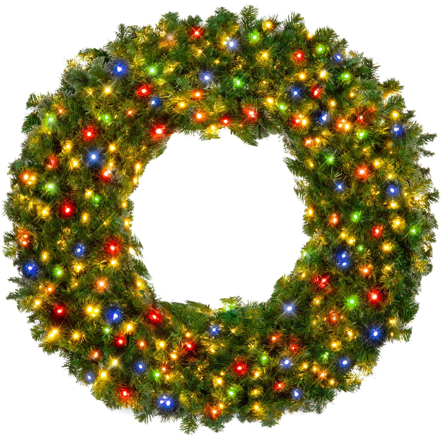 Best Choice Products 48in Large Artificial Pre-Lit Fir Christmas Wreath Holiday Accent Decoration w/ 200 LED Lights, 714 PVC Tips