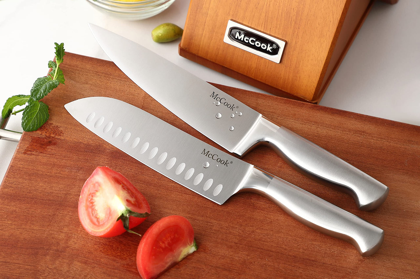 McCook® Knife Sets, German Stainless Steel Kitchen Knife Block Sets with Built-in Sharpener