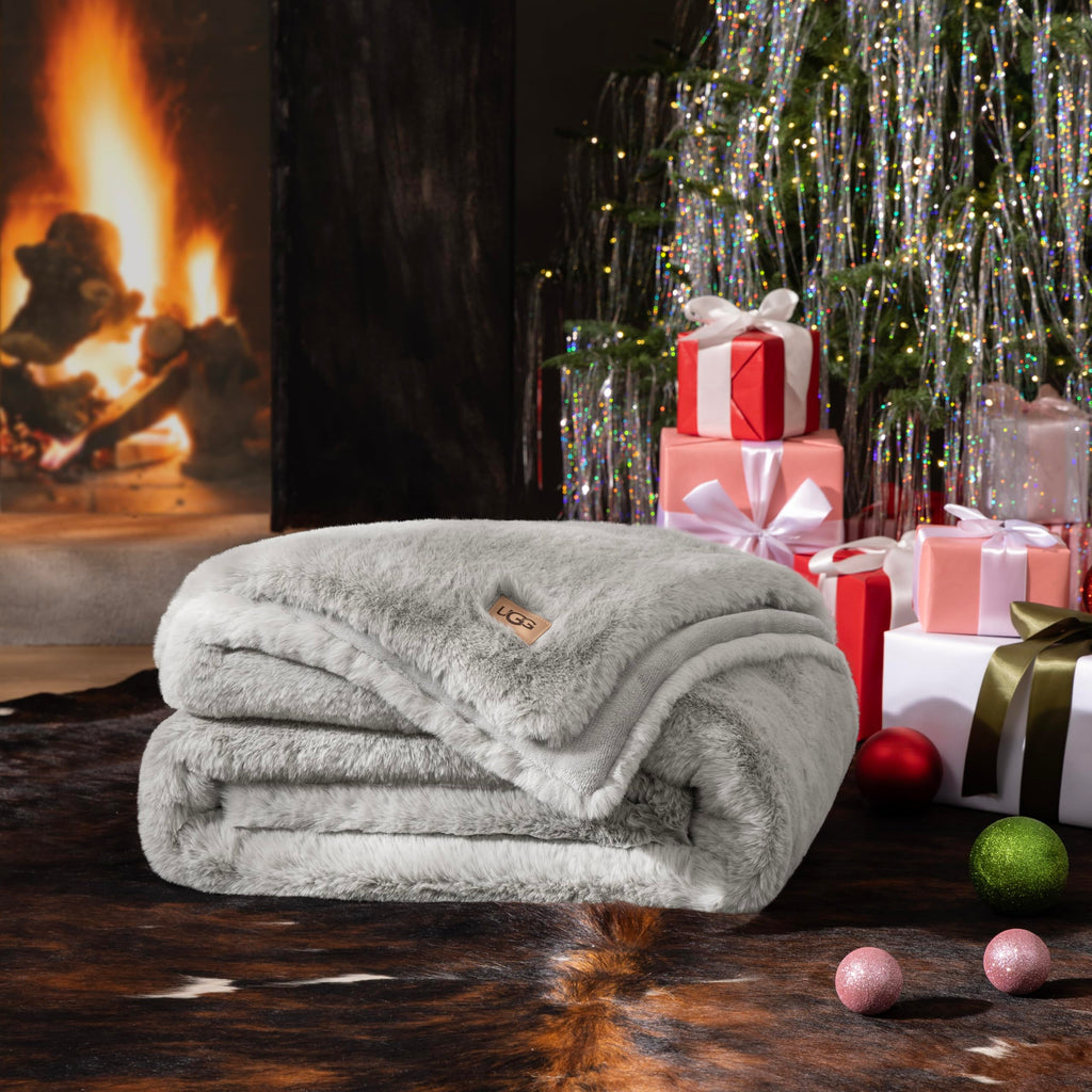 UGG Plush Faux Fur Throw Blanket Reversible Medium Weight Luxury Soft Throw Blankets for Bed or Chair, Hypoallergenic, Machine Washable, Home Decor, 50-inch x 70-inch, Charcoal Dark Grey (Euphoria)