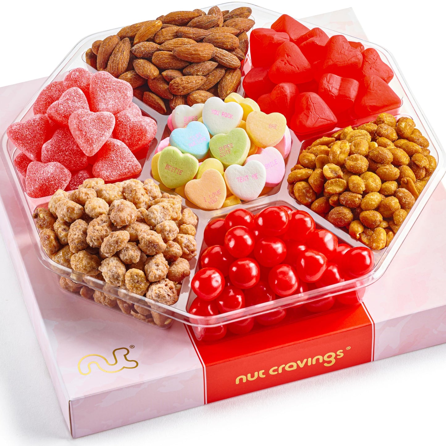 NUT CRAVINGS - Thanksgiving Mixed Nuts Gift Basket in Red Gold Box (7 Assortments, 1 LB) Holiday Xmas Christmas Food Arrangement, Healthy Snack Care Package, Food Assortments