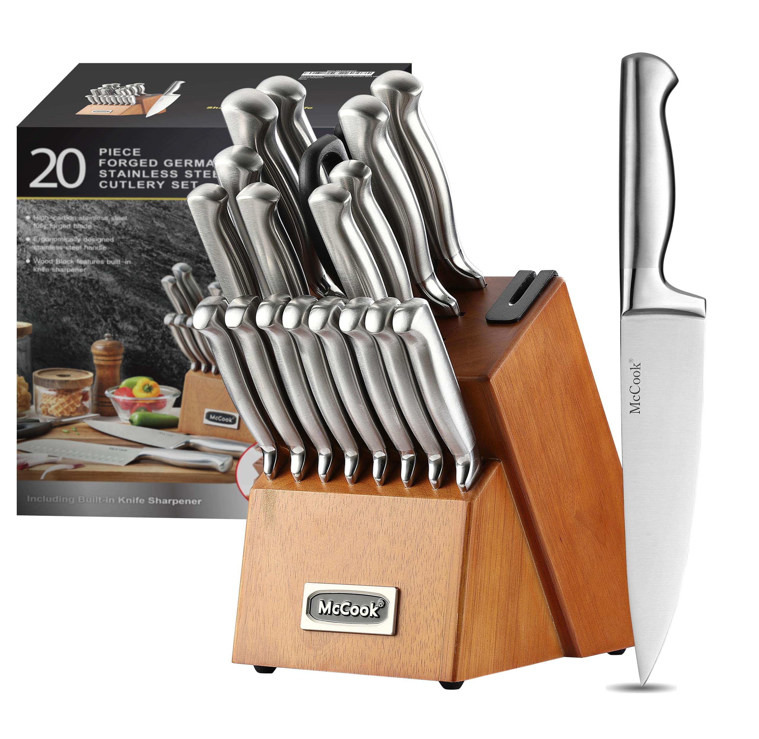 McCook® Knife Sets, German Stainless Steel Kitchen Knife Block Sets with Built-in Sharpener