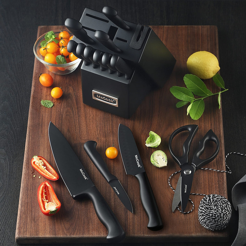 McCook® Knife Sets, German Stainless Steel Kitchen Knife Block Sets with Built-in Sharpener