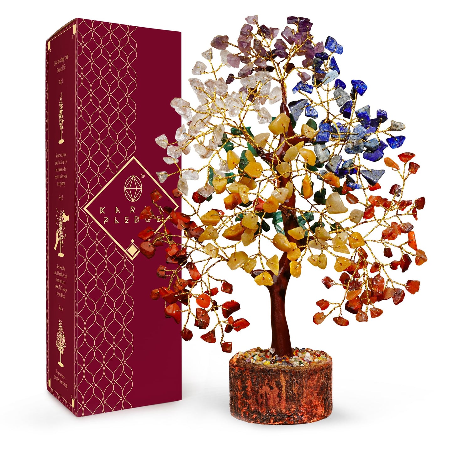 Crystal Tree of Life 7 Chakra Healing Crystals Trees for Home Decor, Office Desk Decor, Boho Decor, Handmade Bonsai Trees for Positive Energy, Money, Good Luck Birthday Gifts for Women, Mom