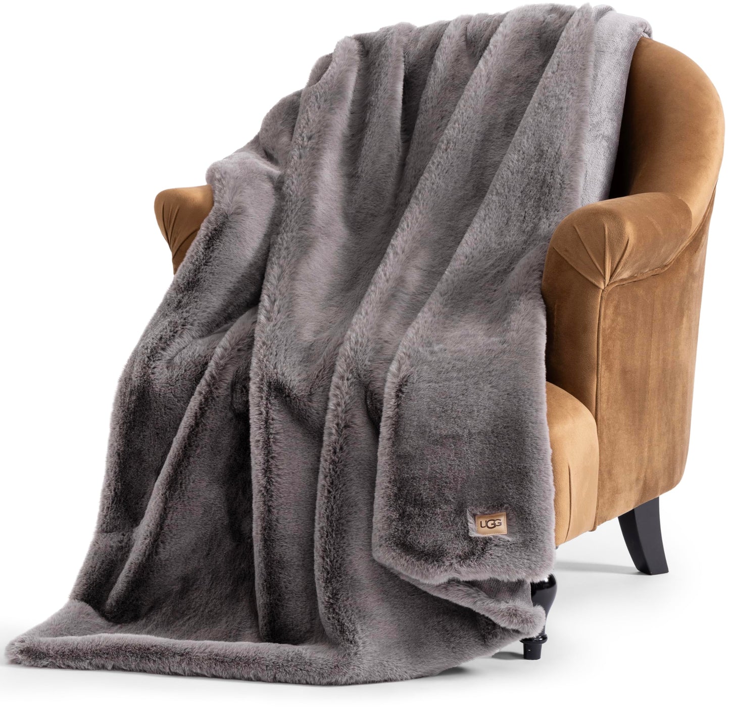 UGG Plush Faux Fur Throw Blanket Reversible Medium Weight Luxury Soft Throw Blankets for Bed or Chair, Hypoallergenic, Machine Washable, Home Decor, 50-inch x 70-inch, Charcoal Dark Grey (Euphoria)