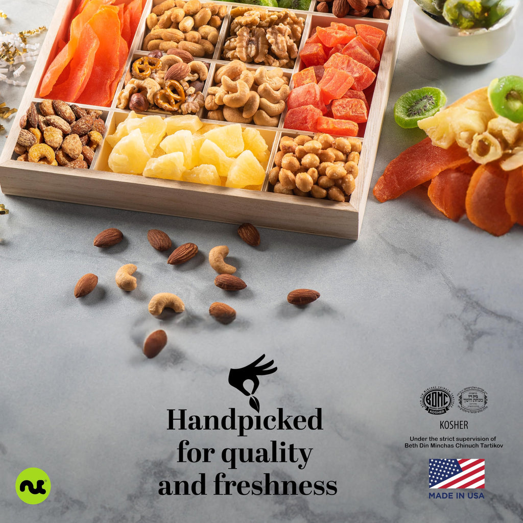 NUT CRAVINGS - Thanksgiving Mixed Nuts Gift Basket in Red Gold Box (7 Assortments, 1 LB) Holiday Xmas Christmas Food Arrangement, Healthy Snack Care Package, Food Assortments