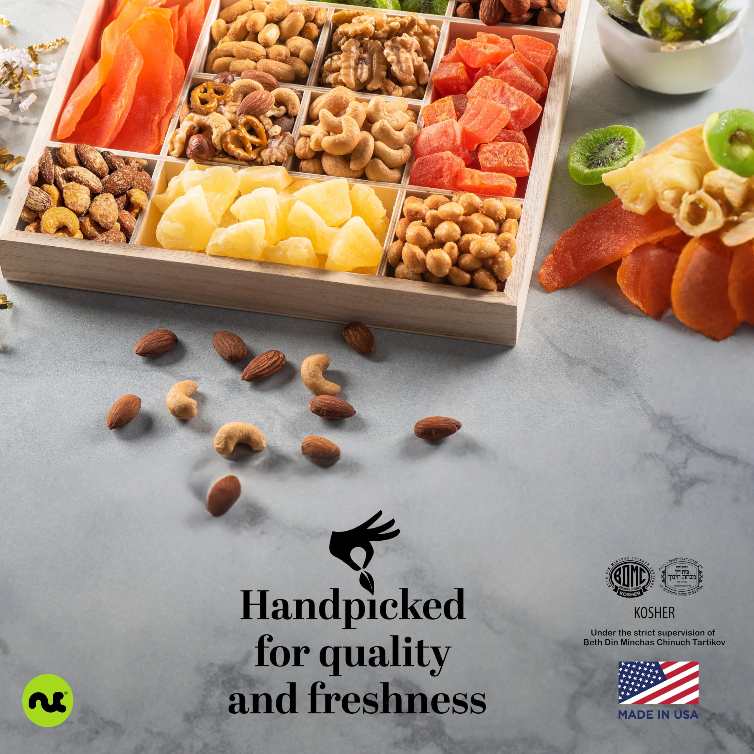 NUT CRAVINGS - Thanksgiving Mixed Nuts Gift Basket in Red Gold Box (7 Assortments, 1 LB) Holiday Xmas Christmas Food Arrangement, Healthy Snack Care Package, Food Assortments