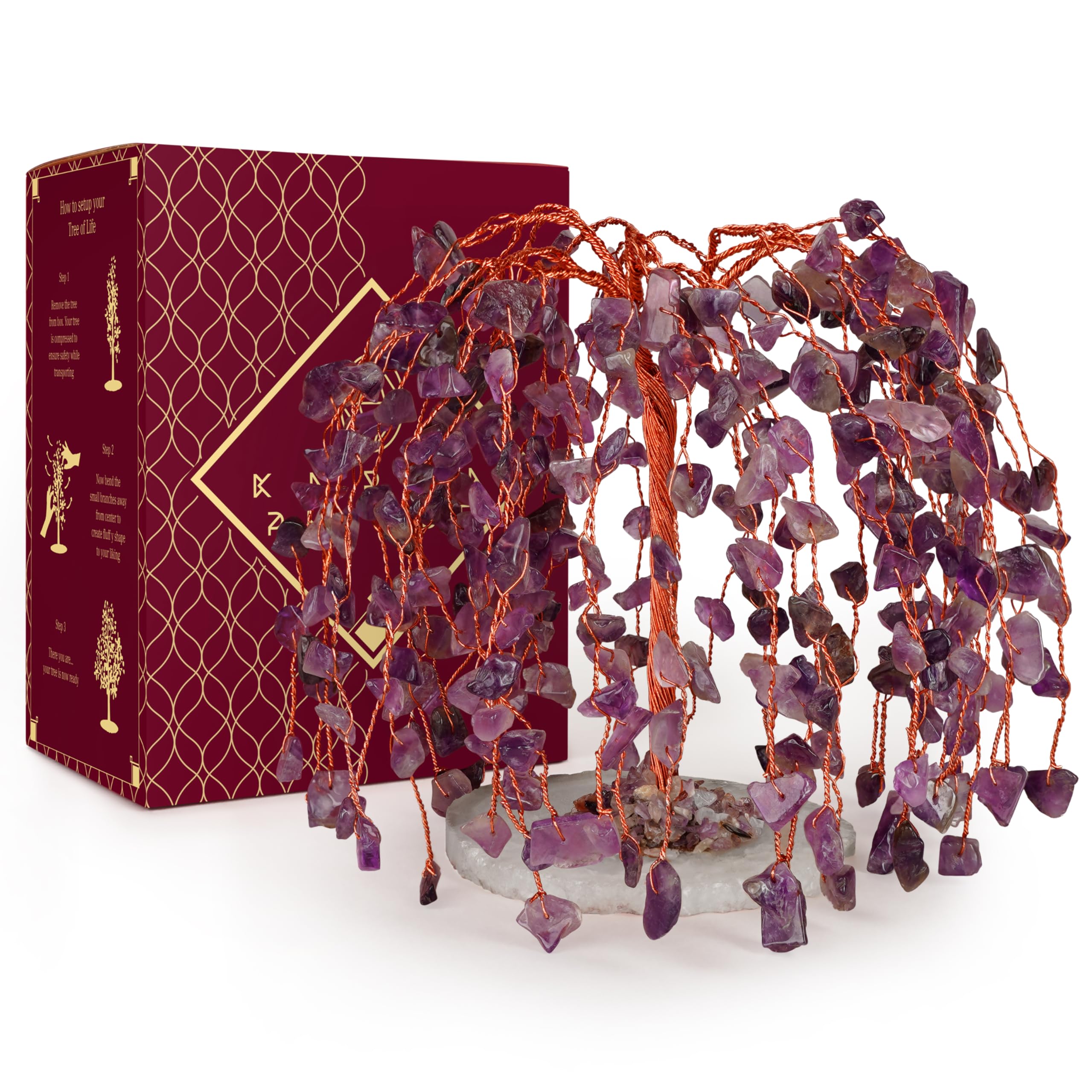 Crystal Tree of Life 7 Chakra Healing Crystals Trees for Home Decor, Office Desk Decor, Boho Decor, Handmade Bonsai Trees for Positive Energy, Money, Good Luck Birthday Gifts for Women, Mom