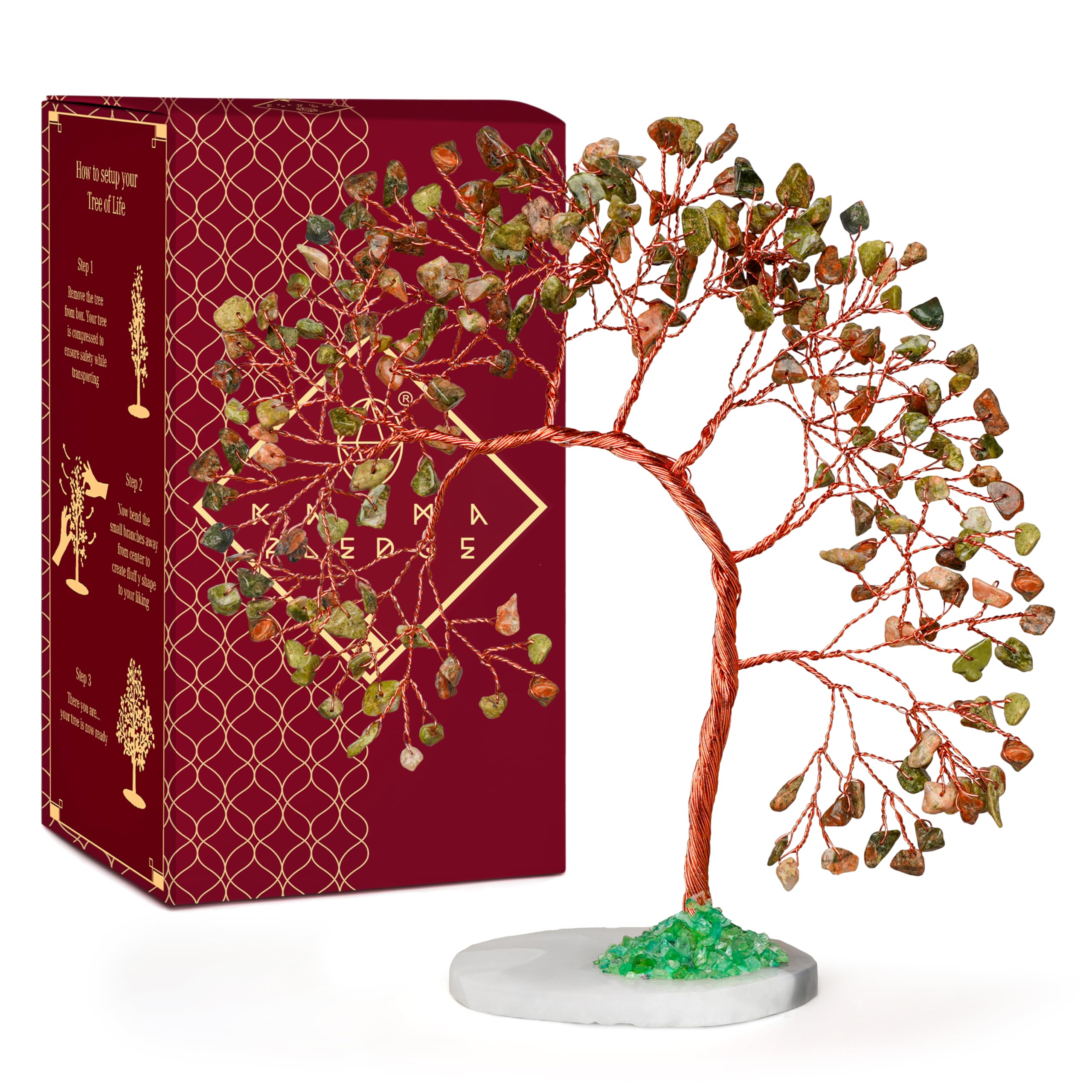 Crystal Tree of Life 7 Chakra Healing Crystals Trees for Home Decor, Office Desk Decor, Boho Decor, Handmade Bonsai Trees for Positive Energy, Money, Good Luck Birthday Gifts for Women, Mom