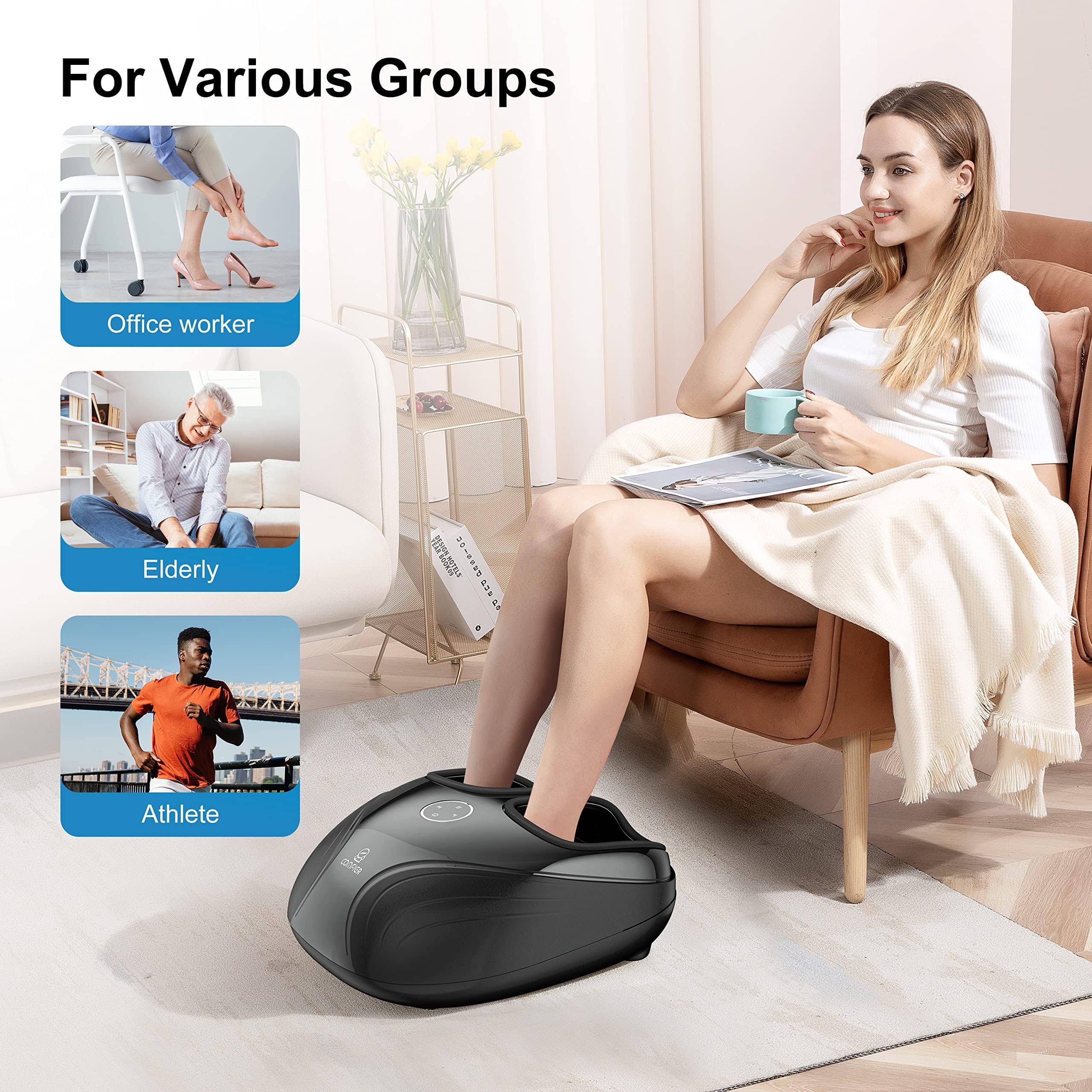 COMFIER Shiatsu Foot Massager with Heat,Vibration,Rolling Compression,FSA Eligible Feet Massager Machine for Plantar Fasciitis,Neuropathy Pain, Fits Size up to 13“,Christmas Gifts for Women,Men,HSA