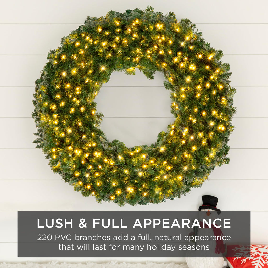 Best Choice Products 48in Large Artificial Pre-Lit Fir Christmas Wreath Holiday Accent Decoration w/ 200 LED Lights, 714 PVC Tips
