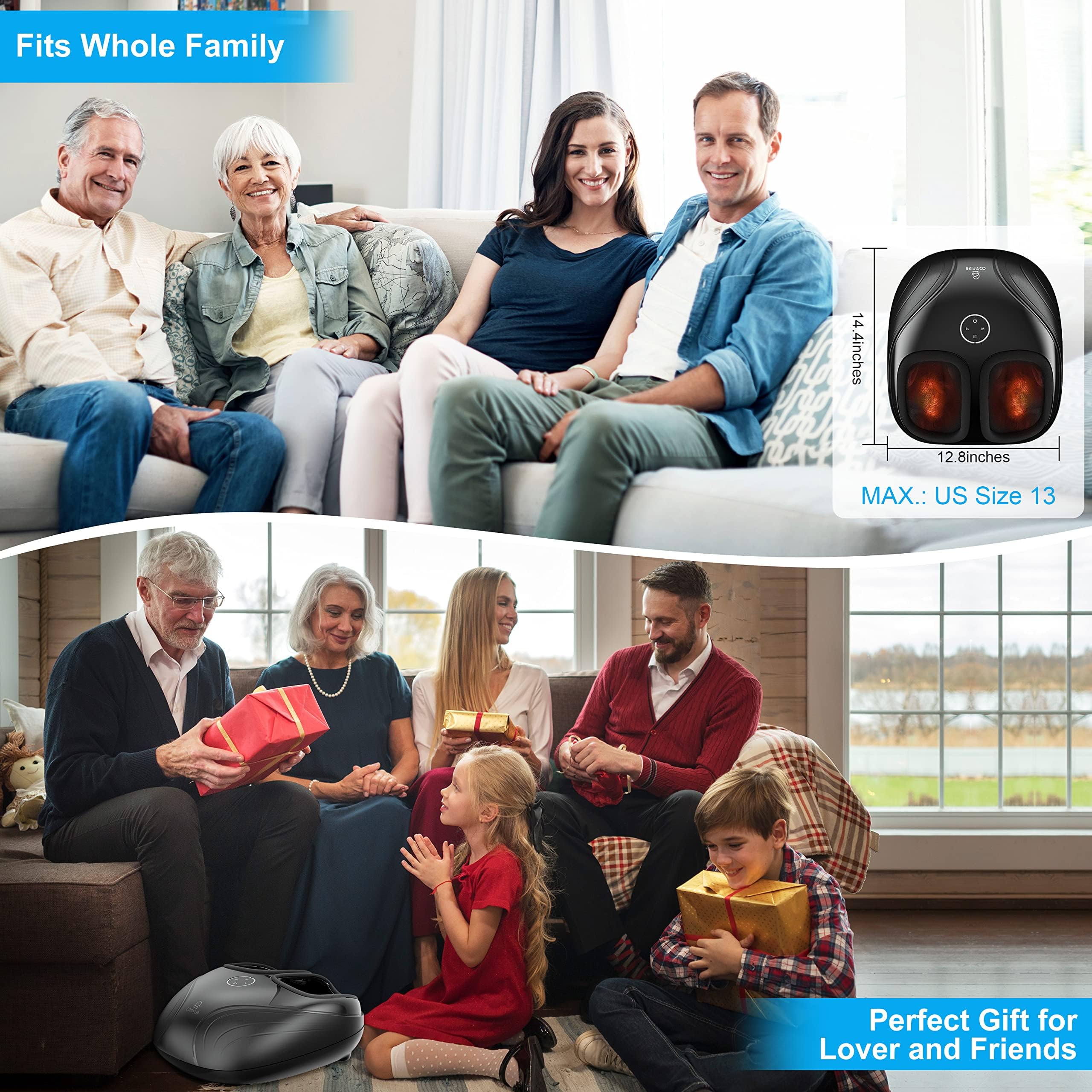 COMFIER Shiatsu Foot Massager with Heat,Vibration,Rolling Compression,FSA Eligible Feet Massager Machine for Plantar Fasciitis,Neuropathy Pain, Fits Size up to 13“,Christmas Gifts for Women,Men,HSA