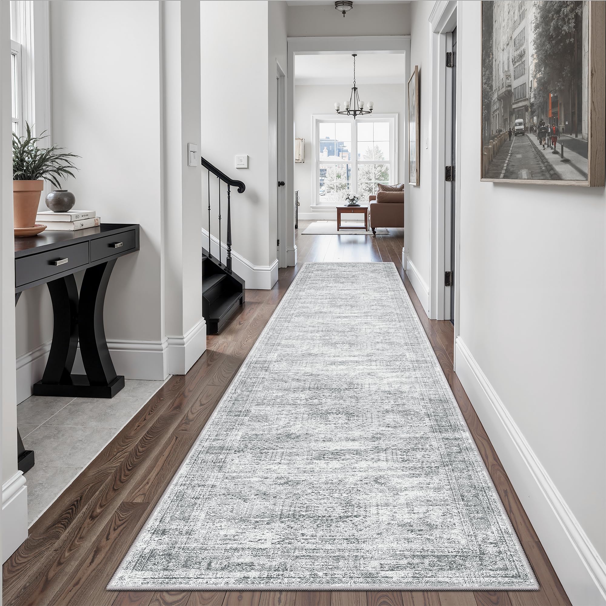 Washable Area Rug 8x10, Large Soft Rugs for Living Room Vintage Beige Carpet 8x10 Area Rugs for Bedroom Dining Room Non-Slip Stain Resistant Under Table Rug